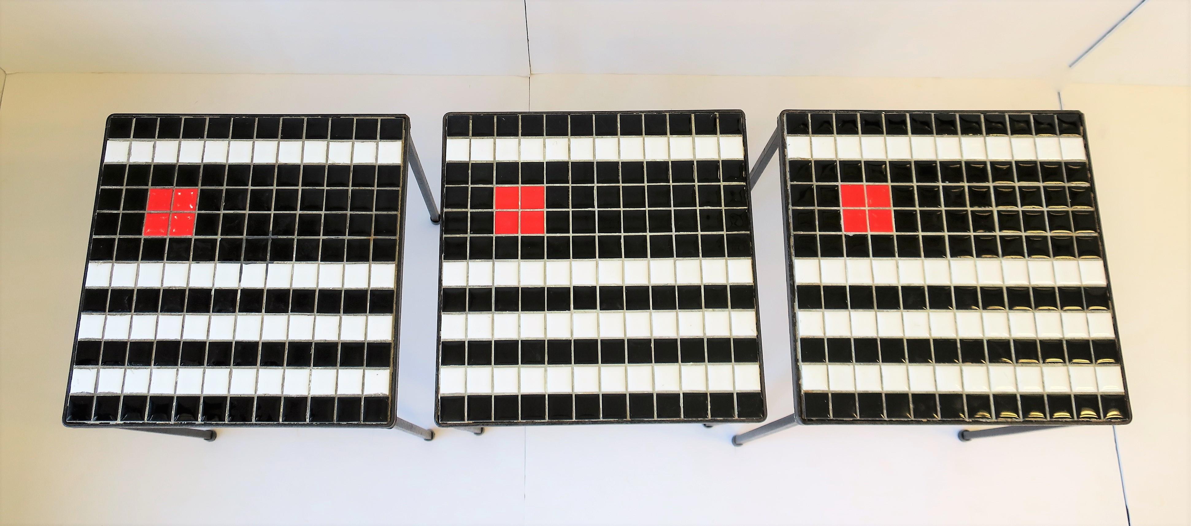 Midcentury Modern Black and White Mosaic Tile Stacking or Side Tables 2
