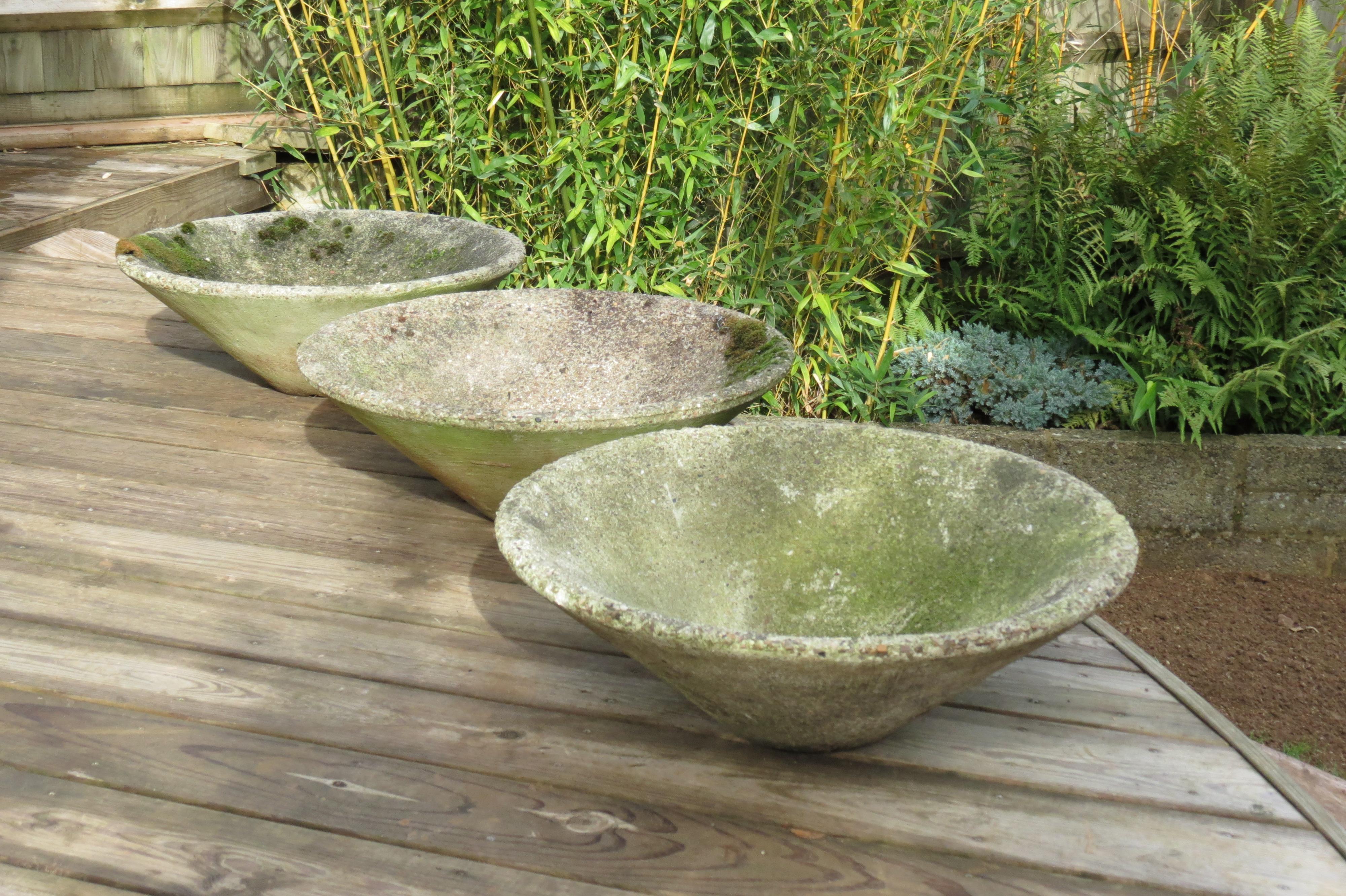 20th Century Set of 3 Mid-Century Modern Conical Shaped Concrete Planters, 1970s