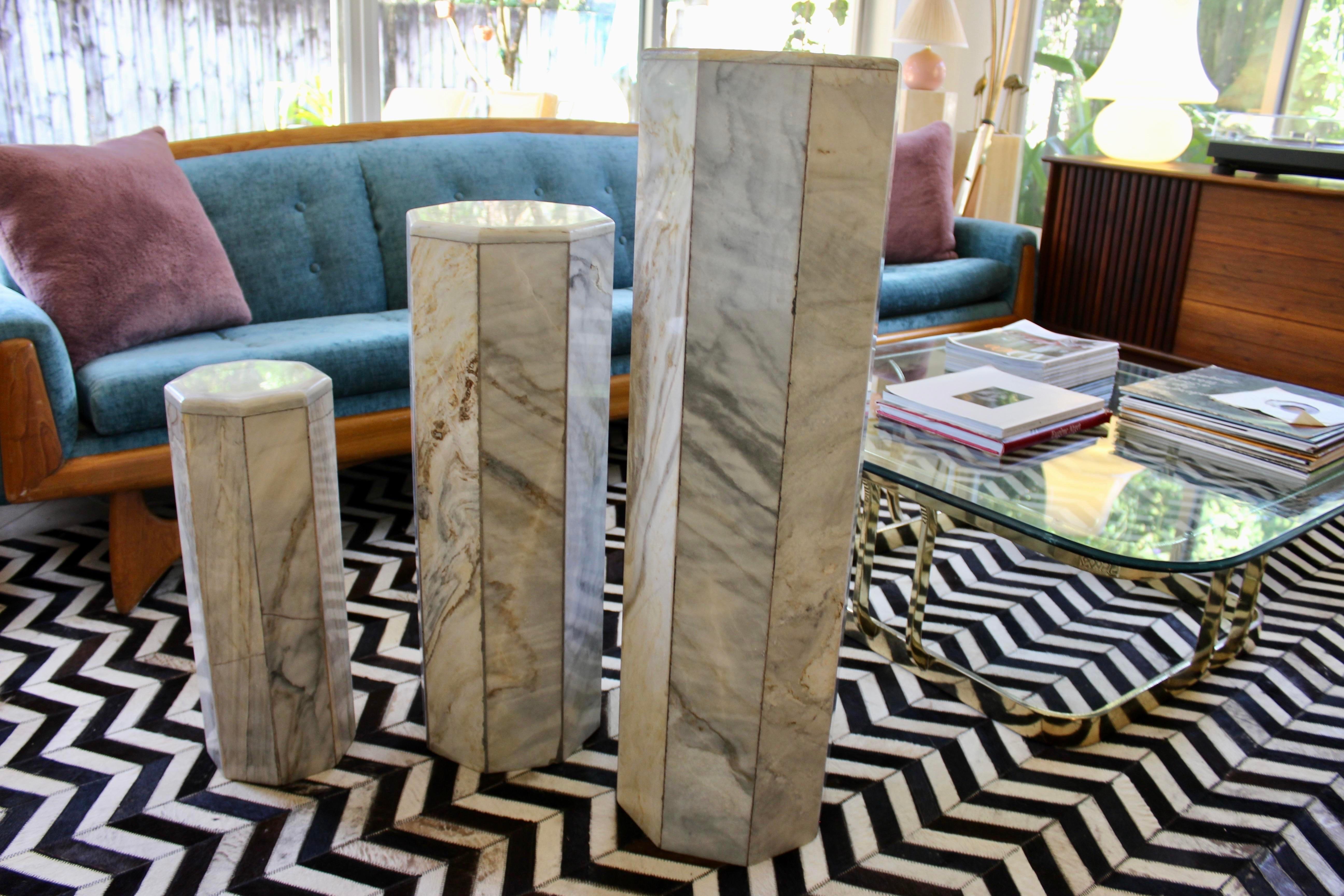 Set of 3 Midcentury Modern Hexagonal Pedestals In Good Condition For Sale In Hollywood, FL