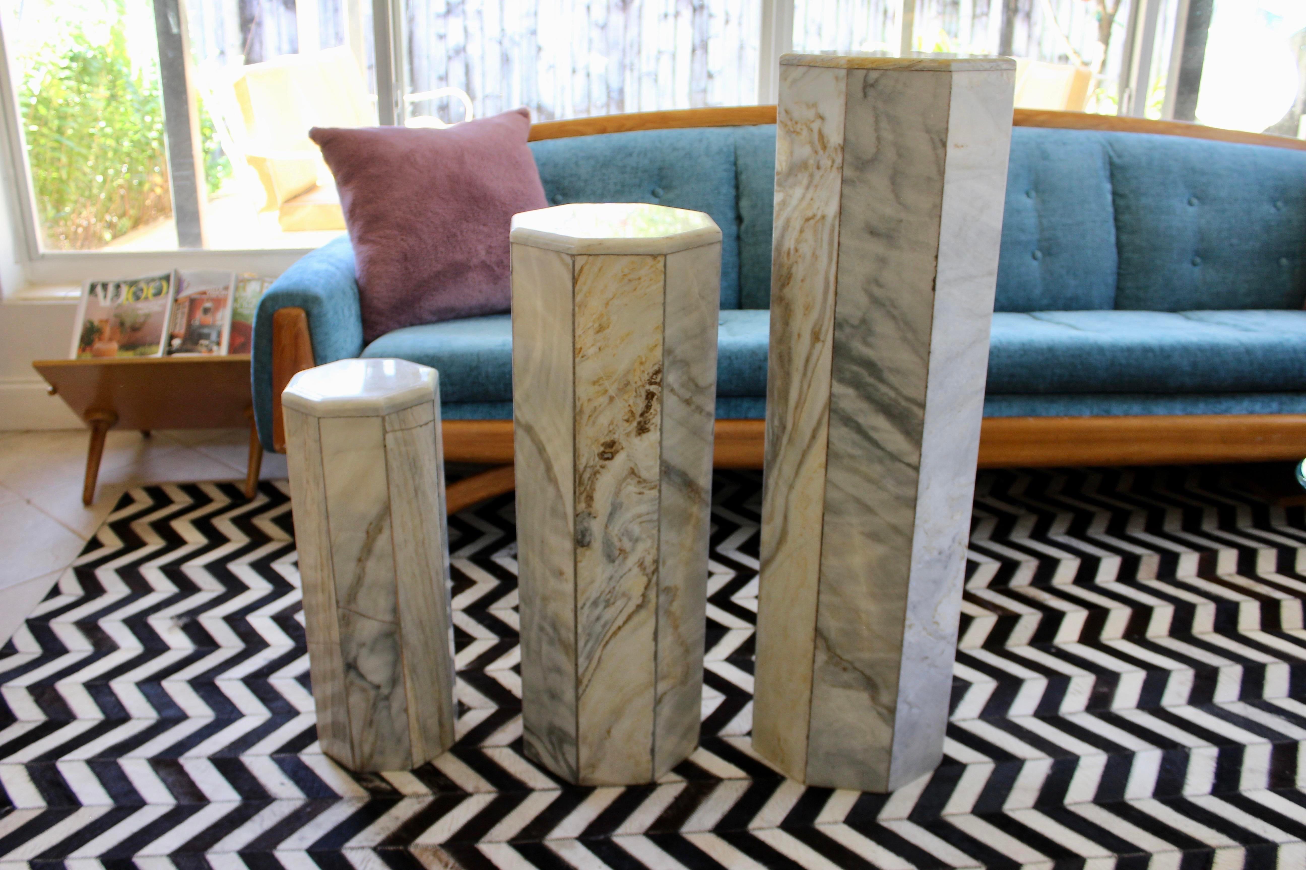 20th Century Set of 3 Midcentury Modern Hexagonal Pedestals For Sale