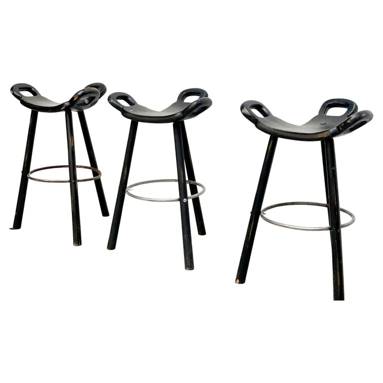 Set of 3 Midcentury Spanish Bar Stools For Sale at 1stDibs