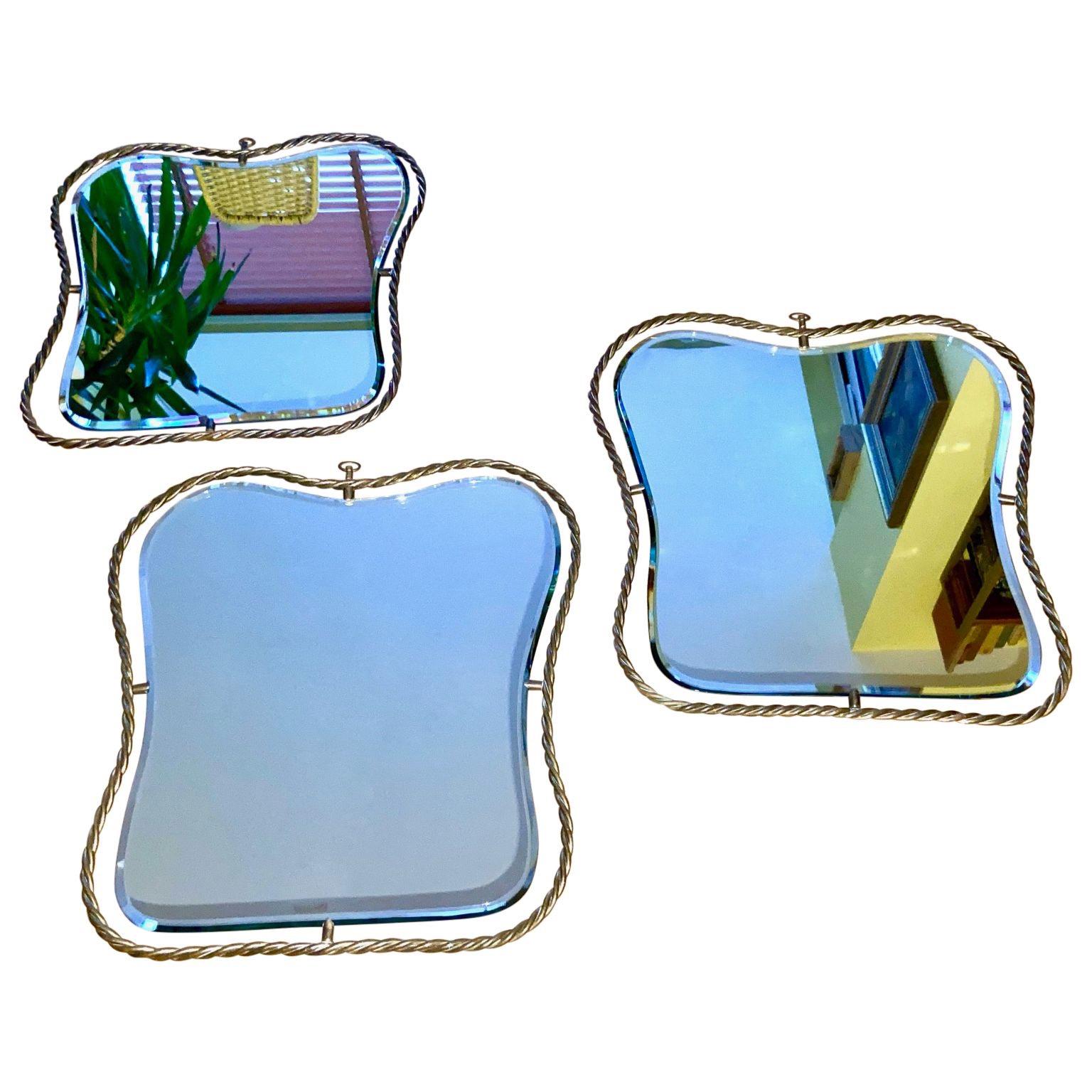 Set of 3 Midcentury Vintage Italian Brass Mirrors, circa 1950s In Good Condition In London, Fitzrovia