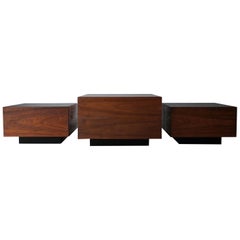 Set of 3 Midcentury Walnut Cube Tables
