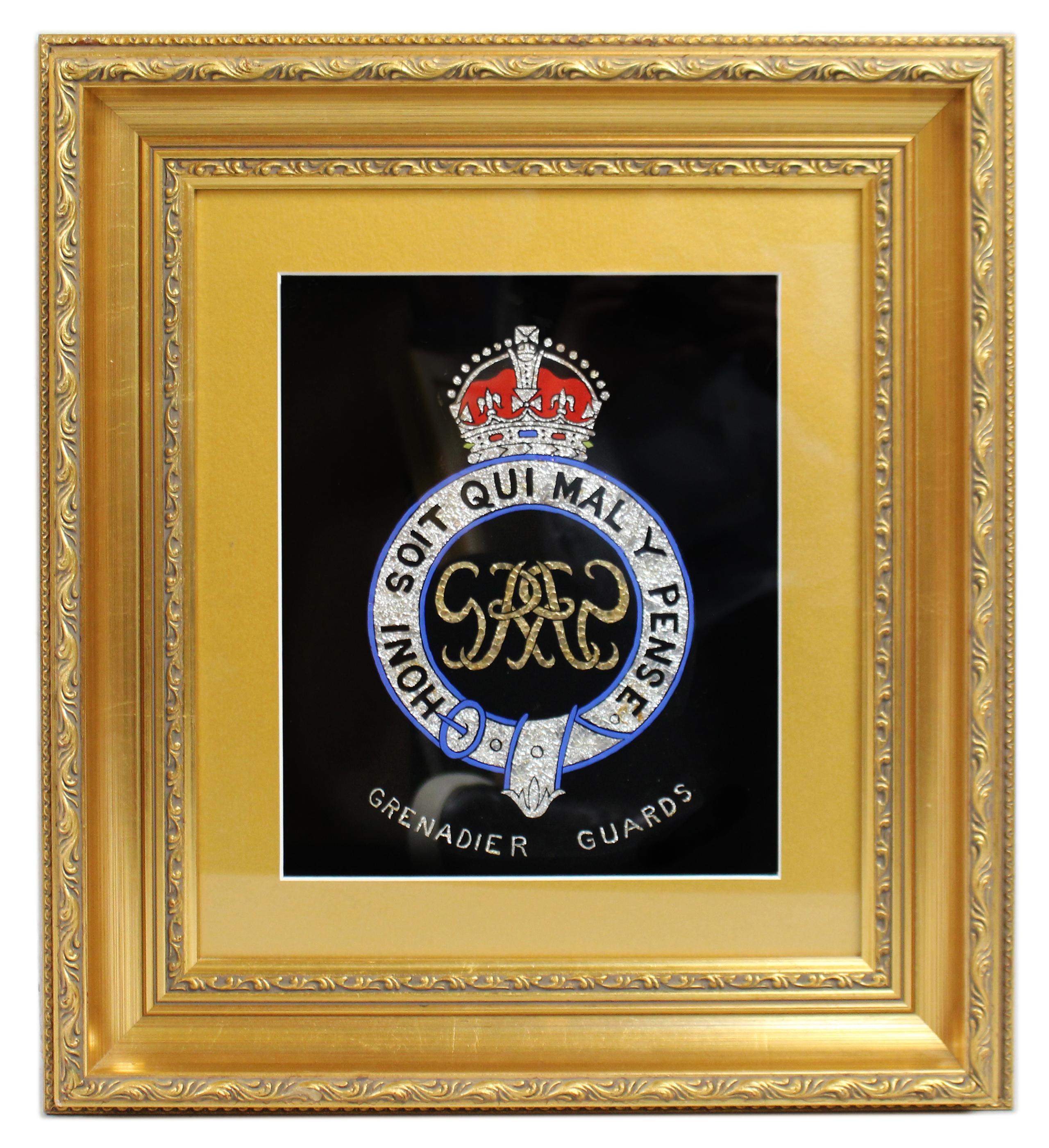 British Set of 3 Military Regiment Foil Artworks Set in Gilt Frames For Sale