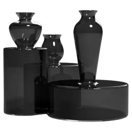 Set of 3 Milo Round Black Vases by Mason Editions For Sale