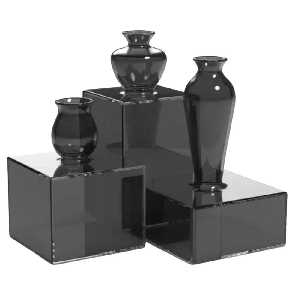 Satz von 3 quadratischen schwarzen Milo-Vasen von Mason Editions im Angebot