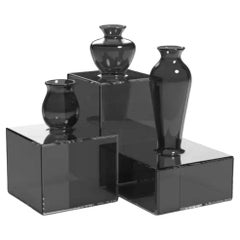 Satz von 3 quadratischen schwarzen Milo-Vasen von Mason Editions