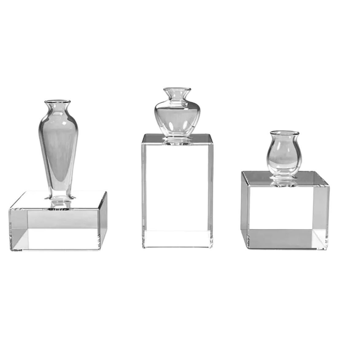 Set von 3 quadratischen, transparenten Milo-Vasen von Mason Editions