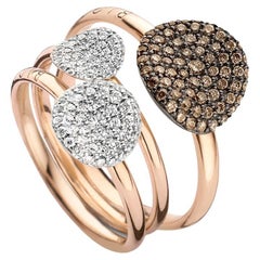 Set of 3 Mini Waves Rings in Rose Gold with White and Brown Diamonds