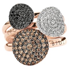 Set of 3 Mini Waves Rings in Rose Gold with White, Brown and Black Diamonds