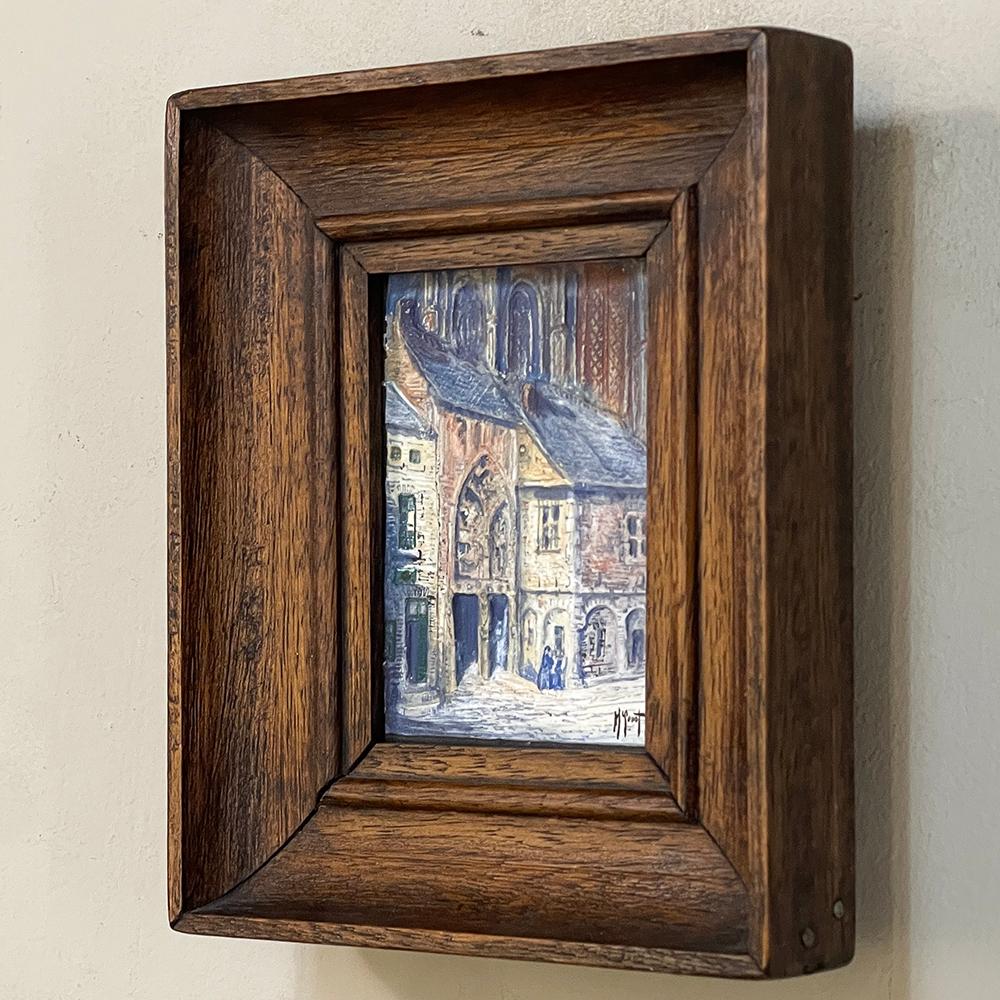 Hand-Painted Set of 3 Miniature Antique Bas-Relief Framed Paintings: Michel Genot (1914-1986) For Sale