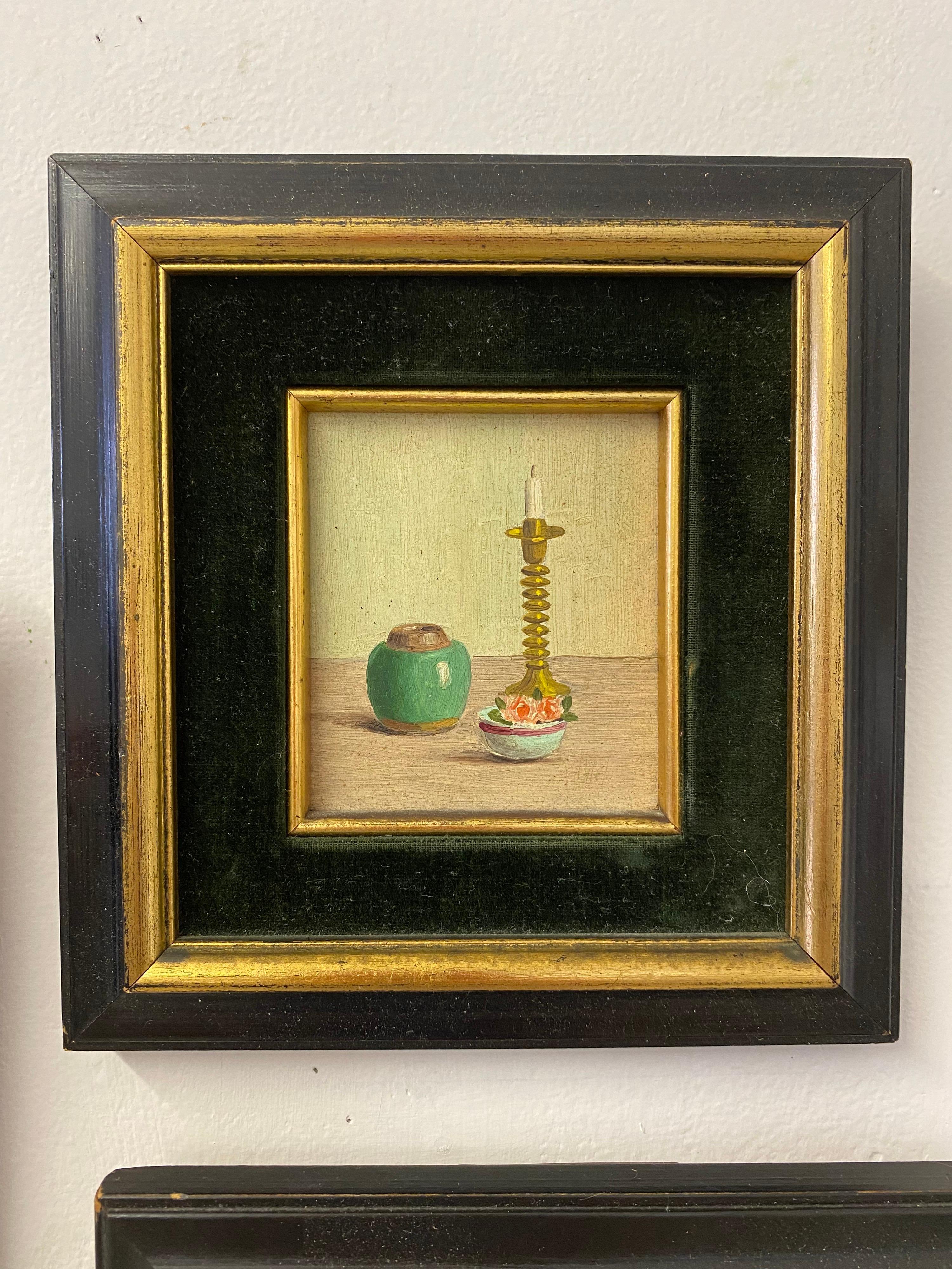 Hollywood Regency Set of 3 Miniature Still Life Paintings