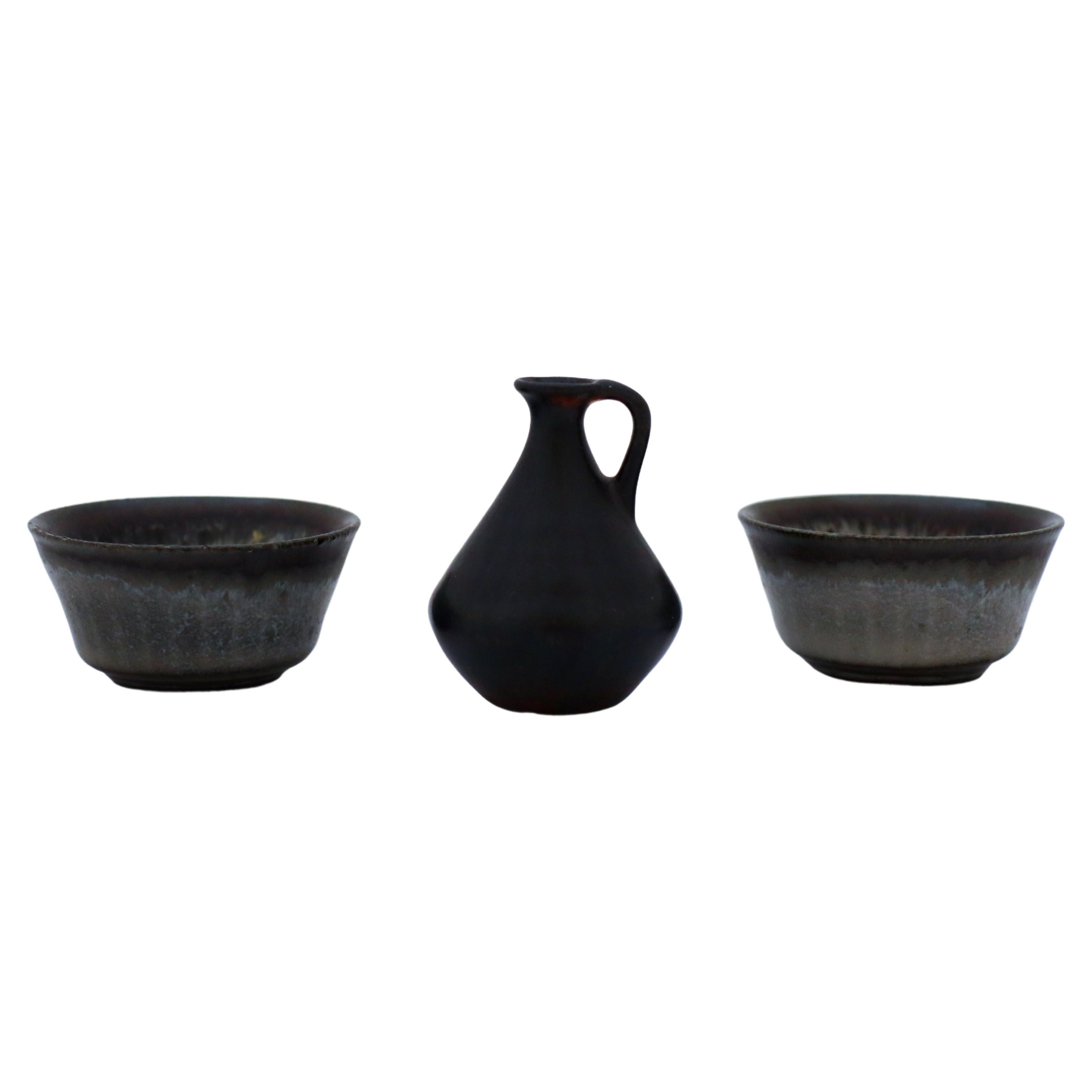 Set of 3 ceramic Miniature vases and bowls, Rörstrand Mid century Sweden Vintage