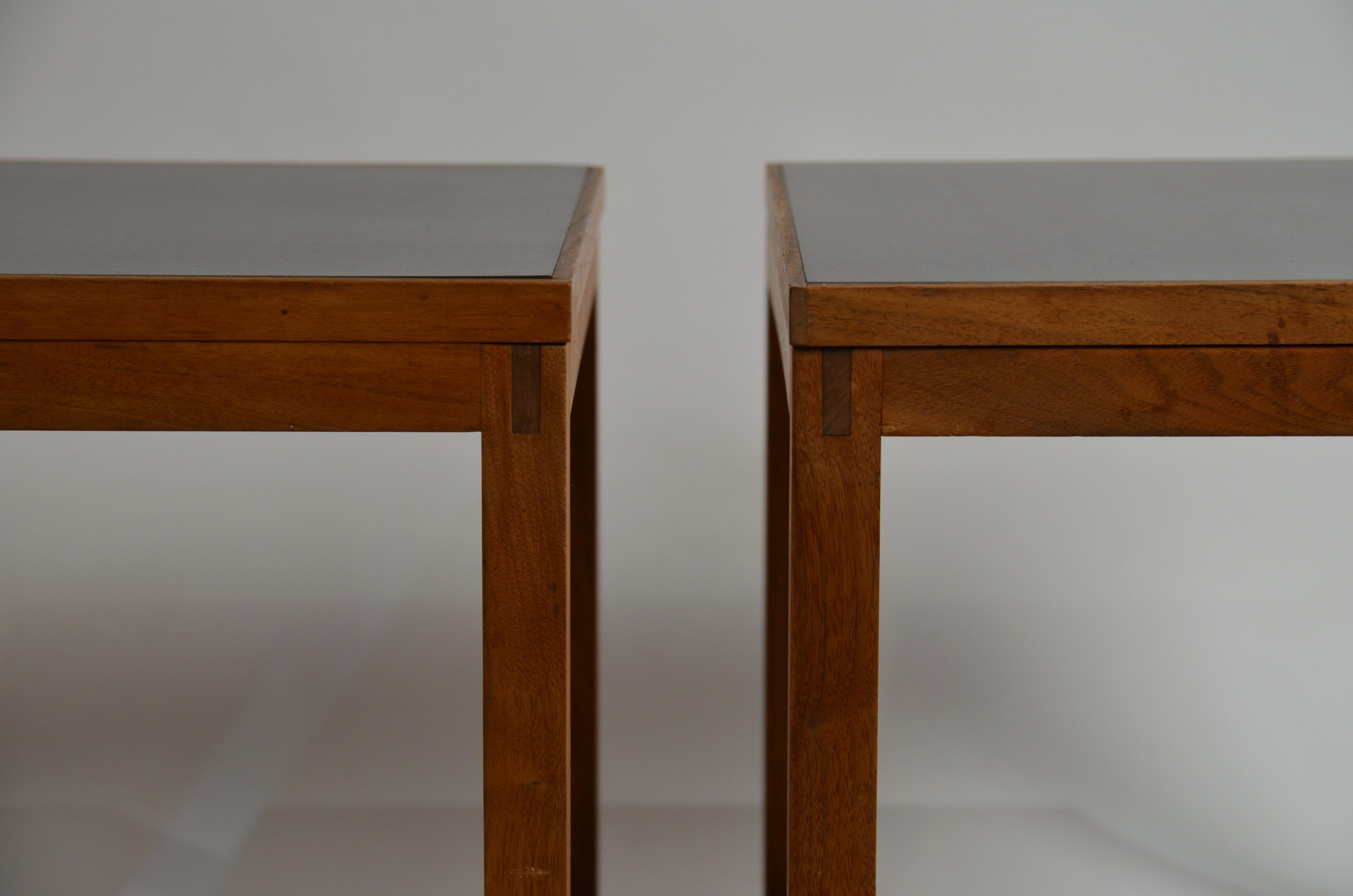 Minimalist Set of 3 Minimal Teak and Laminate Cube Tables in the Style of Donald Judd For Sale