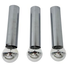 Set of 3 minimalist chrome tube ceiling / wall lamps , 1970s