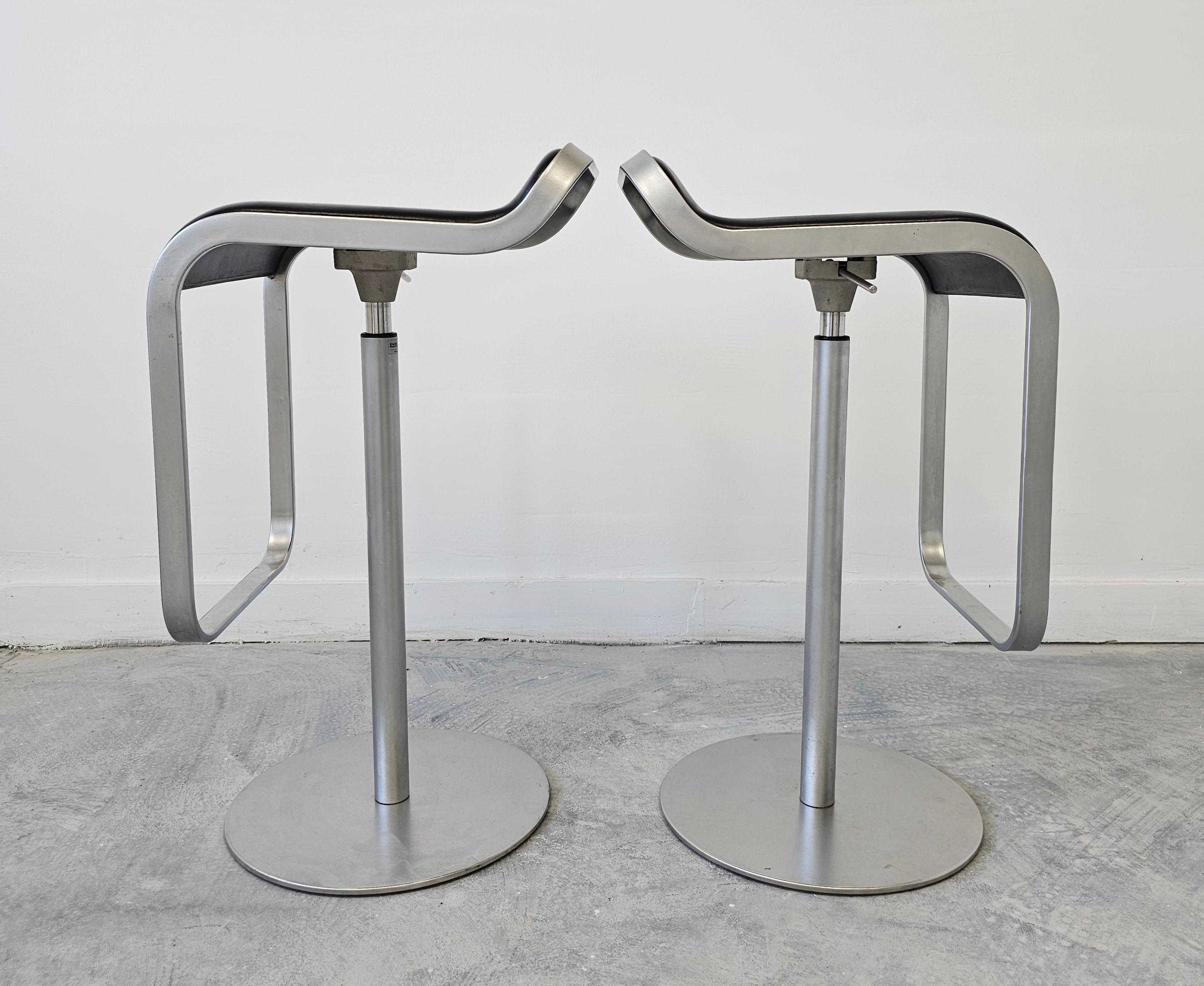 Post-Modern Set of 3 Minimalist LEM bar stools by LaPalma black leather, Italy 1999 For Sale
