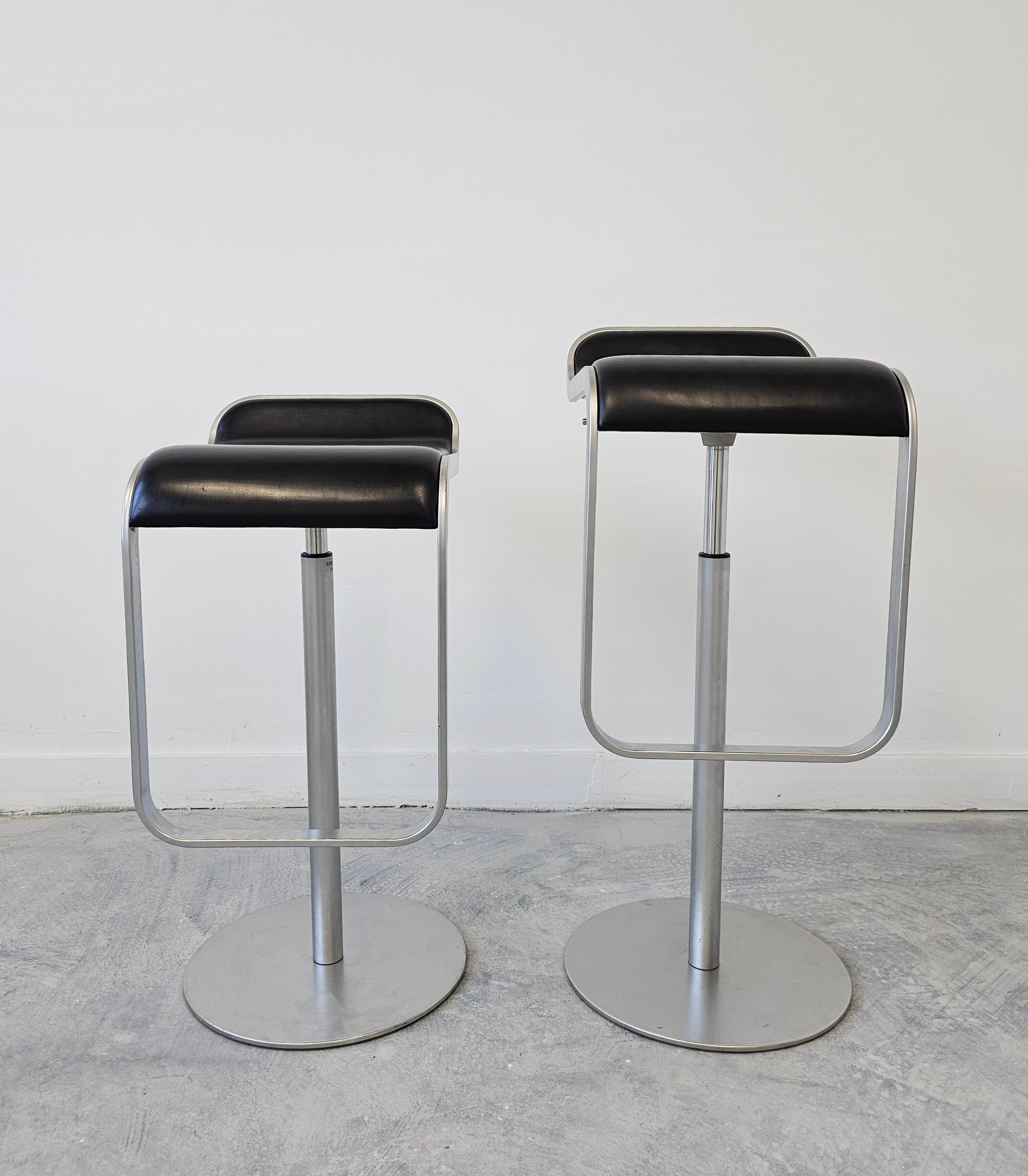 Italian Set of 3 Minimalist LEM bar stools by LaPalma black leather, Italy 1999 For Sale