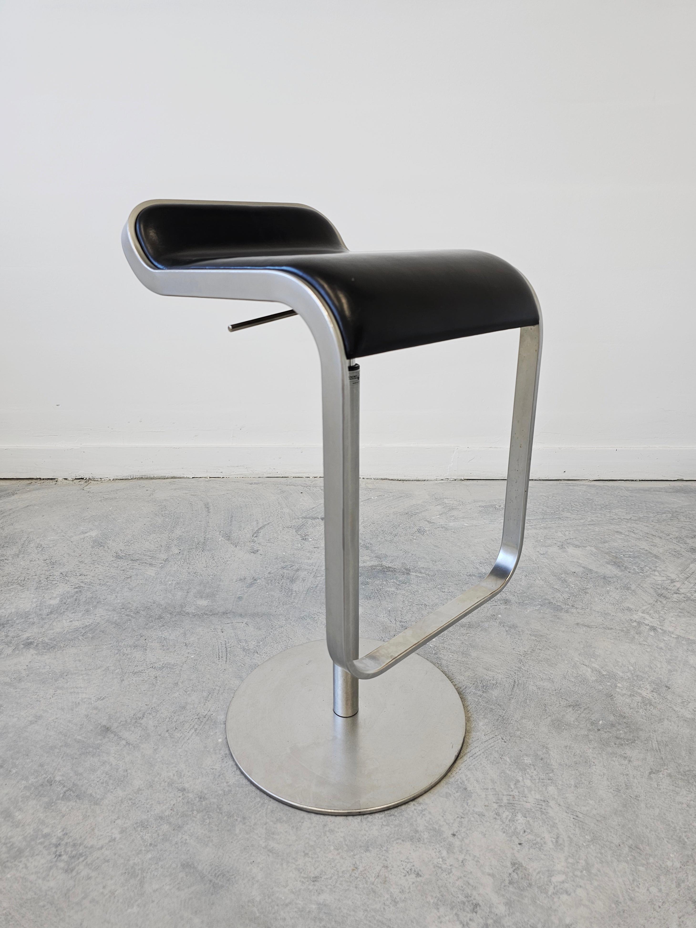 Late 20th Century Set of 3 Minimalist LEM bar stools by LaPalma black leather, Italy 1999 For Sale