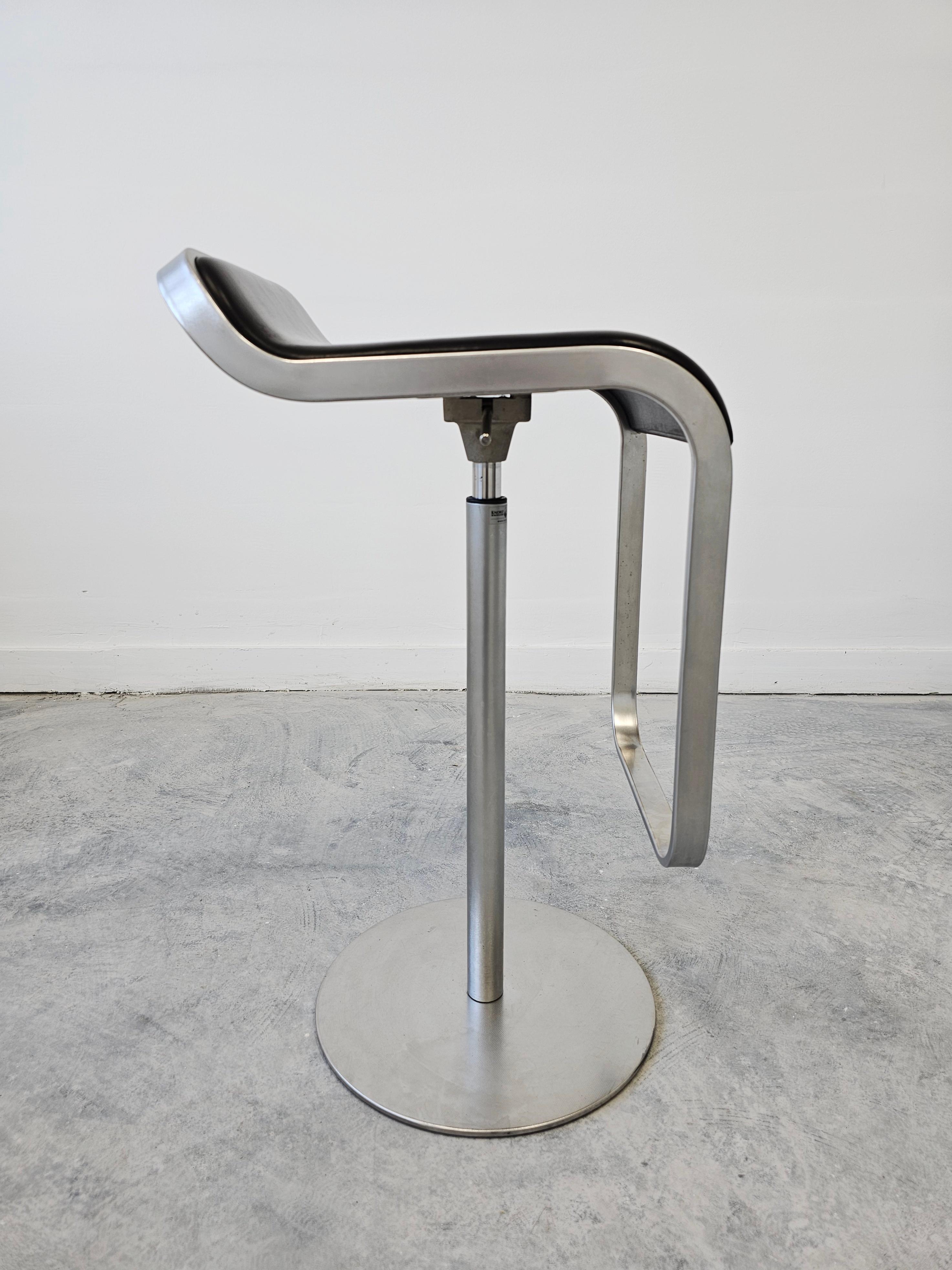 Steel Set of 3 Minimalist LEM bar stools by LaPalma black leather, Italy 1999 For Sale