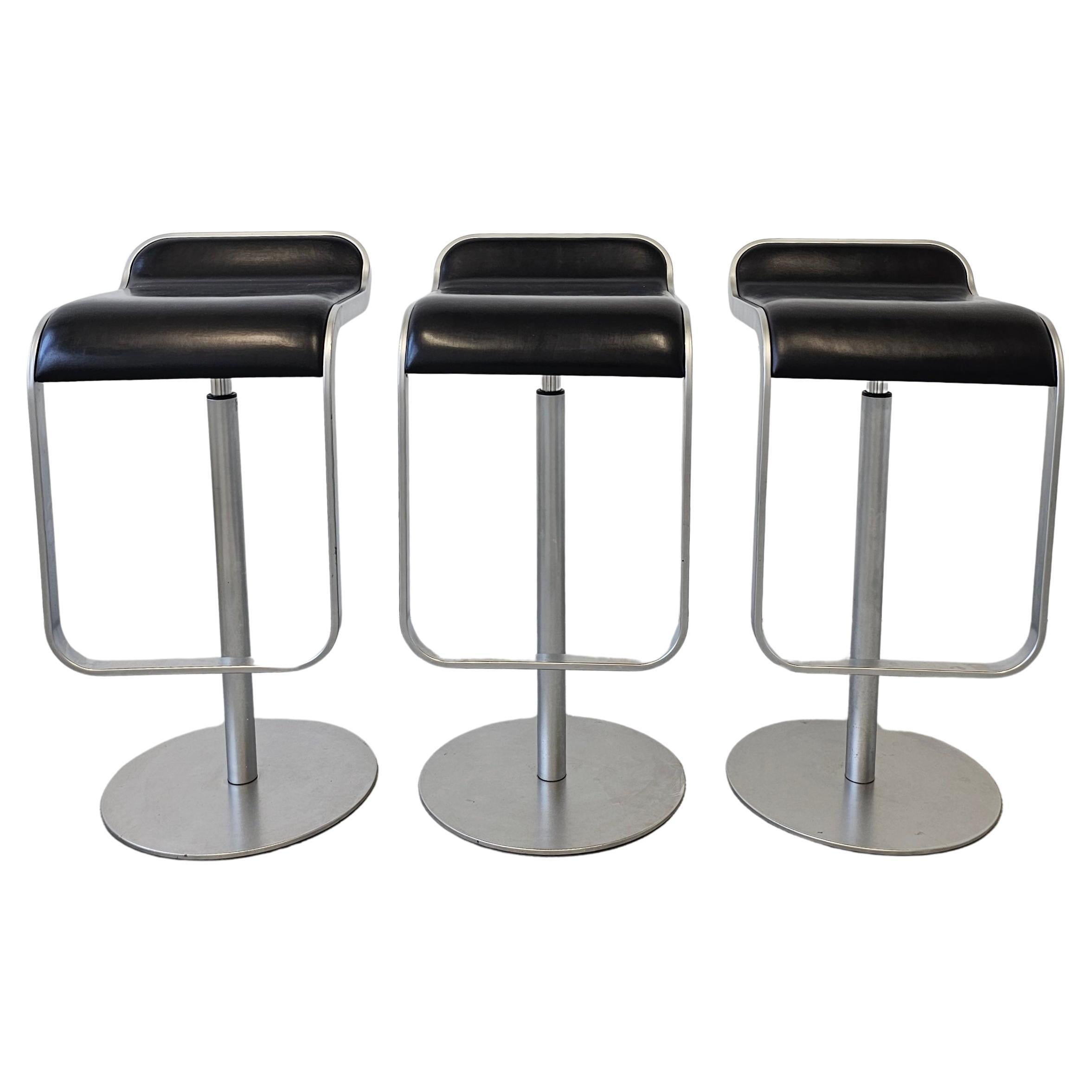 Set of 3 Minimalist LEM bar stools by LaPalma black leather, Italy 1999 For Sale