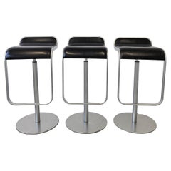 Retro Set of 3 Minimalist LEM bar stools by LaPalma black leather, Italy 1999