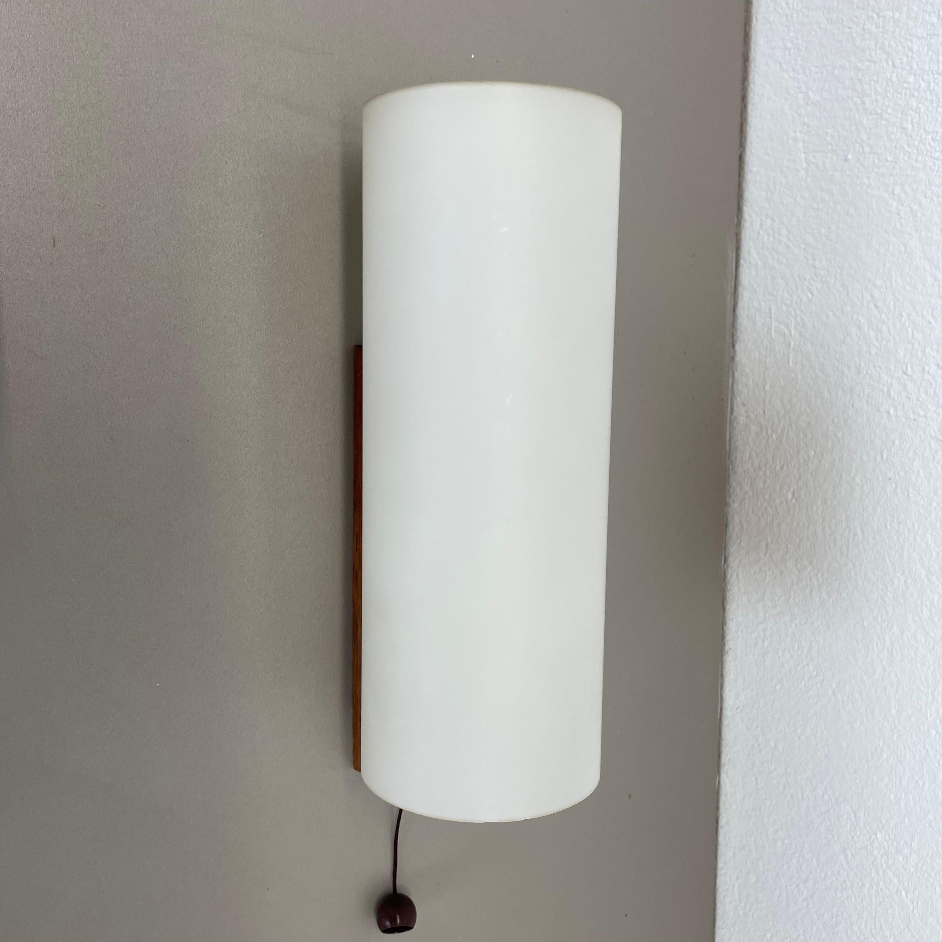 set of 3 minimalist satin white glass and teak Wall Light, Denmark, 1960s For Sale 5