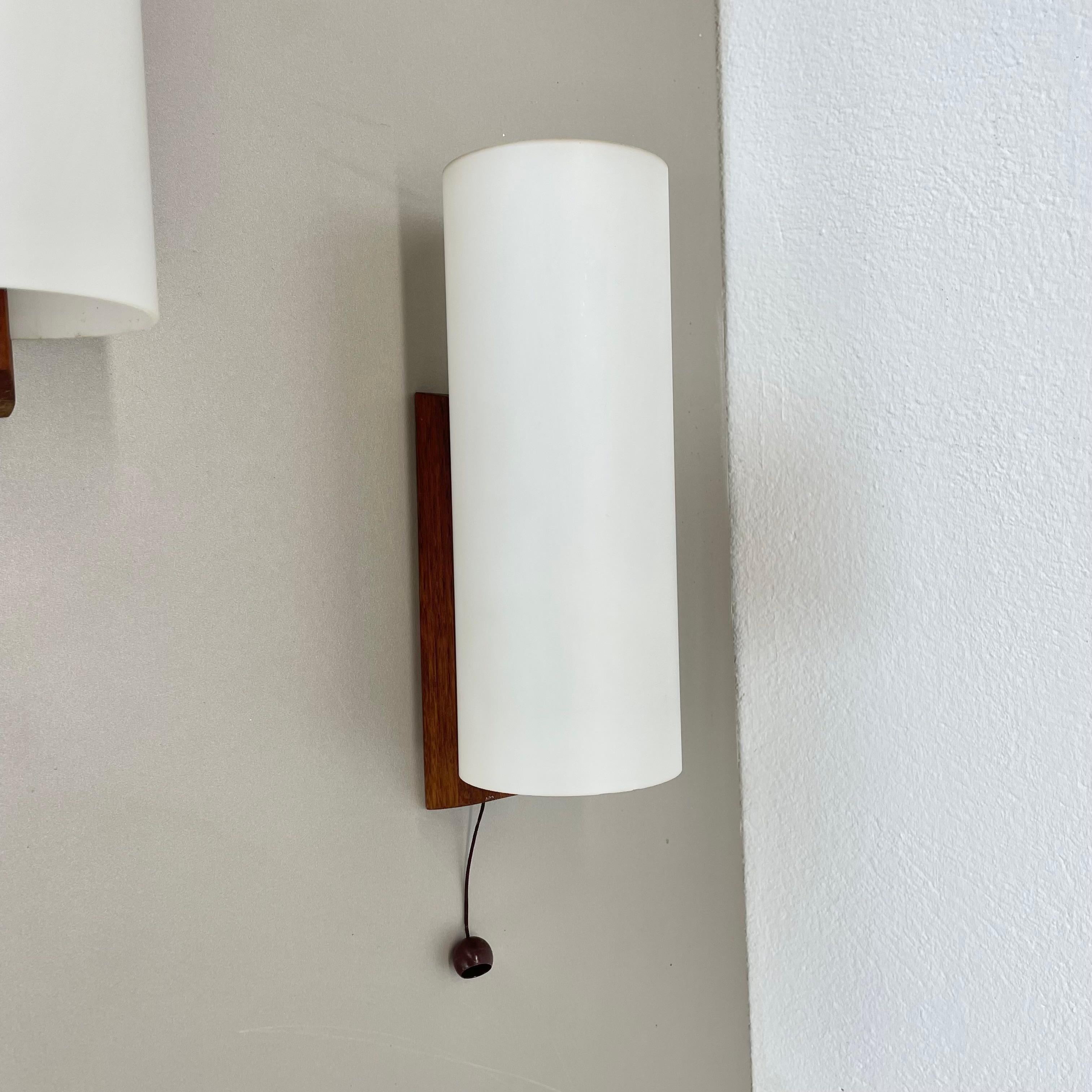 set of 3 minimalist satin white glass and teak Wall Light, Denmark, 1960s For Sale 6