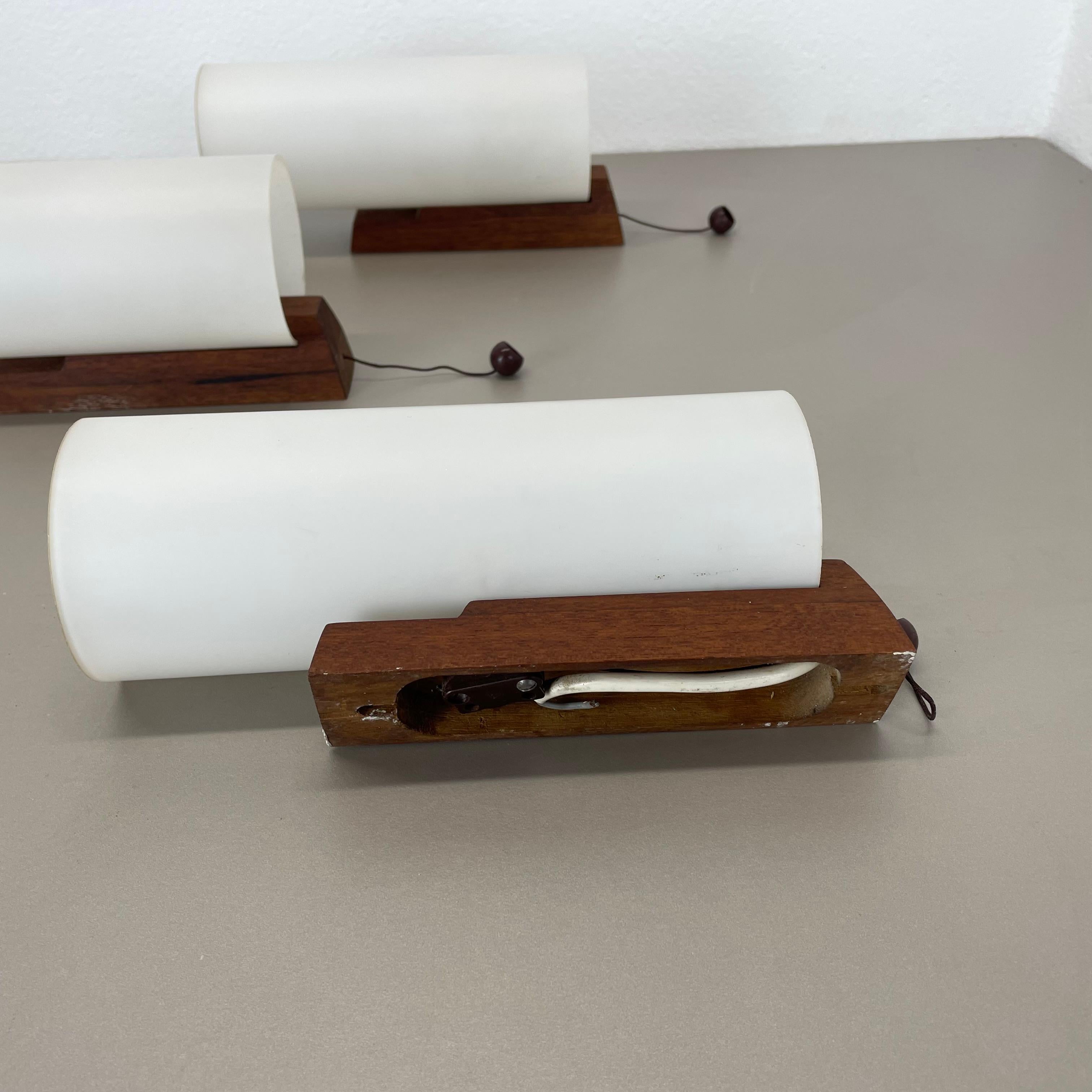 set of 3 minimalist satin white glass and teak Wall Light, Denmark, 1960s For Sale 8