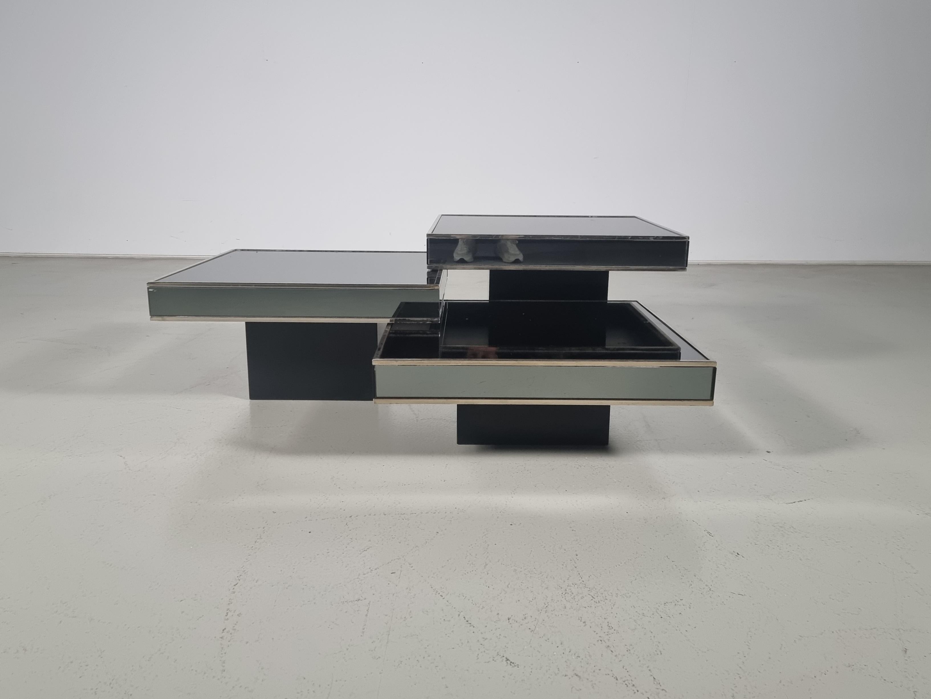 European Set of 3  mirrored cocktail tables by Willy Rizzo for Cidue, 1970s