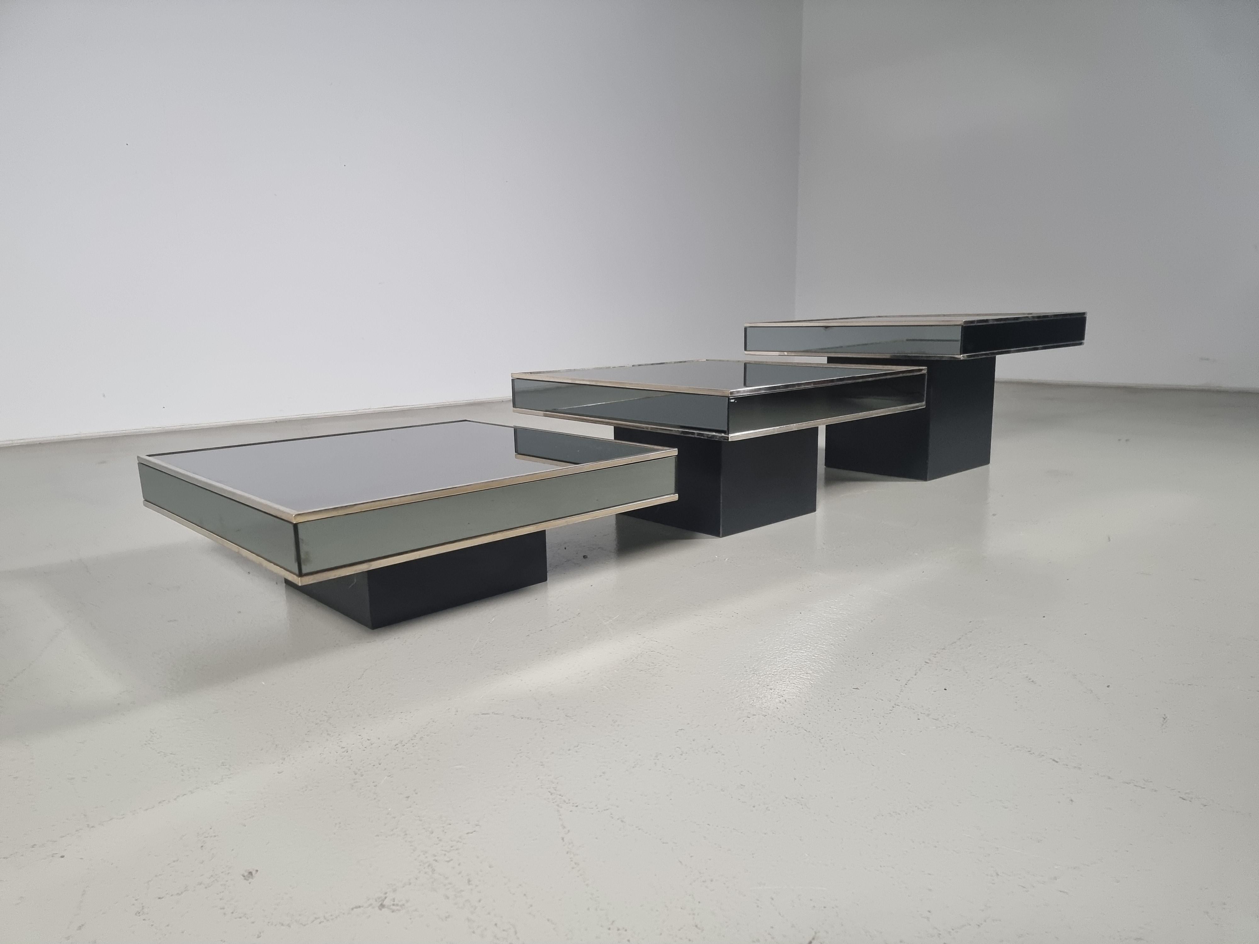 Set of 3  mirrored cocktail tables by Willy Rizzo for Cidue, 1970s In Good Condition In amstelveen, NL