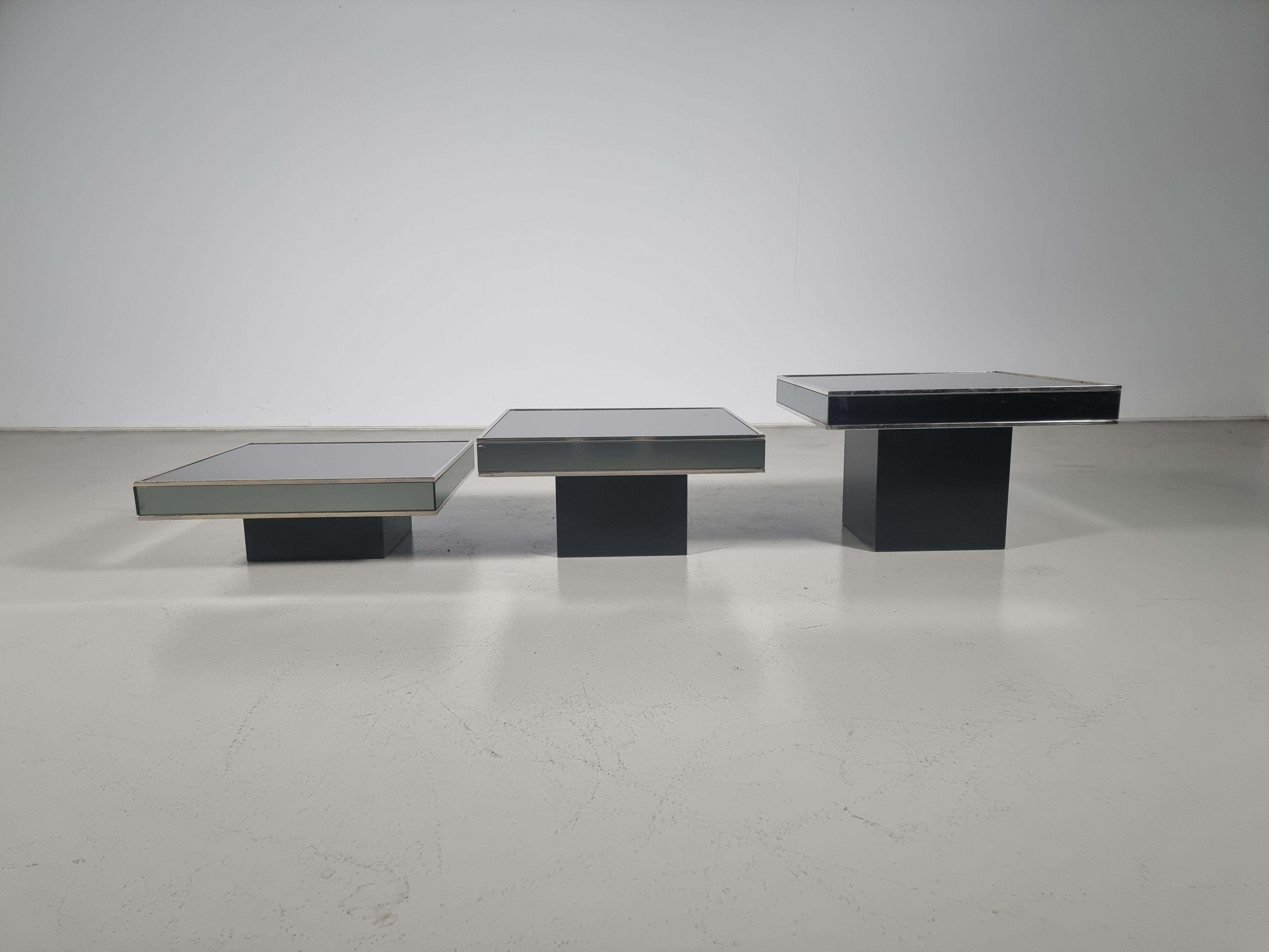 Late 20th Century Set of 3  mirrored cocktail tables by Willy Rizzo for Cidue, 1970s