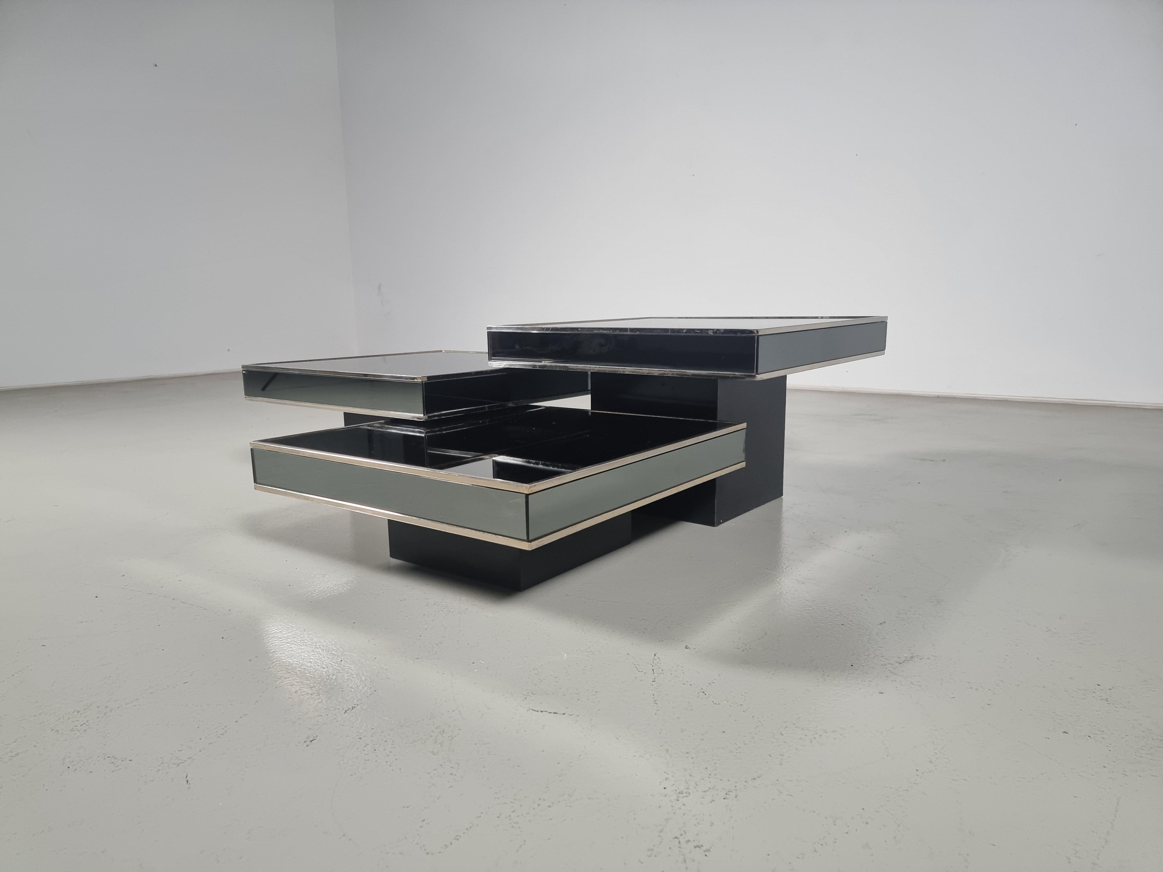 Set of 3  mirrored cocktail tables by Willy Rizzo for Cidue, 1970s 1