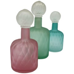 Set of 3 Modern Murano Glass Jars, Balloton and Scavo Finish by Cenedese, 1980s