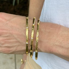 Set Of 3 Modern Textured Diamond 18 Karat Yellow Gold Bangle Bracelets