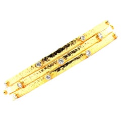 Set Of 3 Modern Textured Diamond 18 Karat Yellow Gold Bangle Bracelets