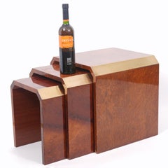 Ensemble de 3 tables gigognes modernes Tommaso Barbi en laiton et bois fabriquées en Italie