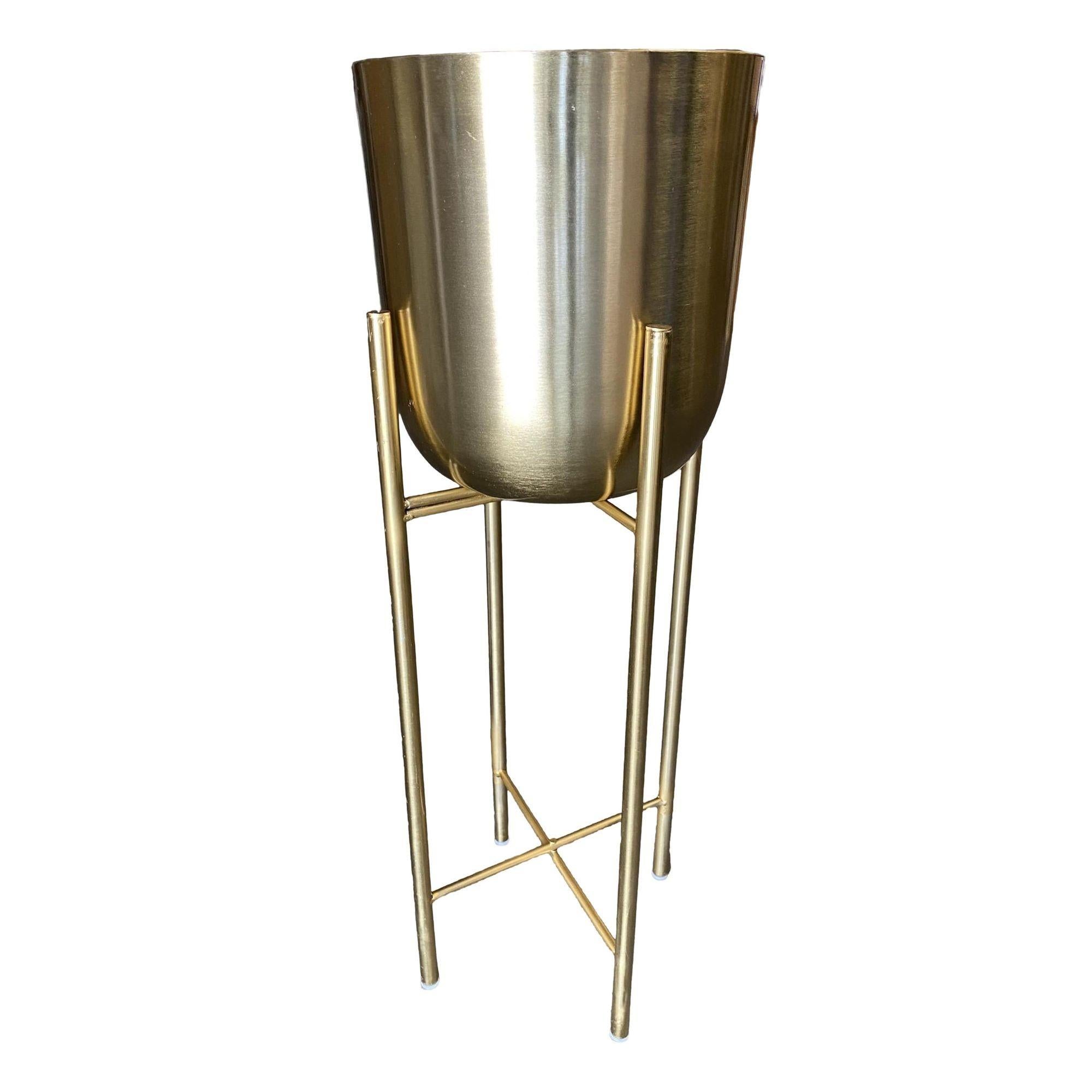Set di 3 fioriere moderniste in ottone filato con supporto - Set di 3 In condizioni ottime in vendita a Van Nuys, CA