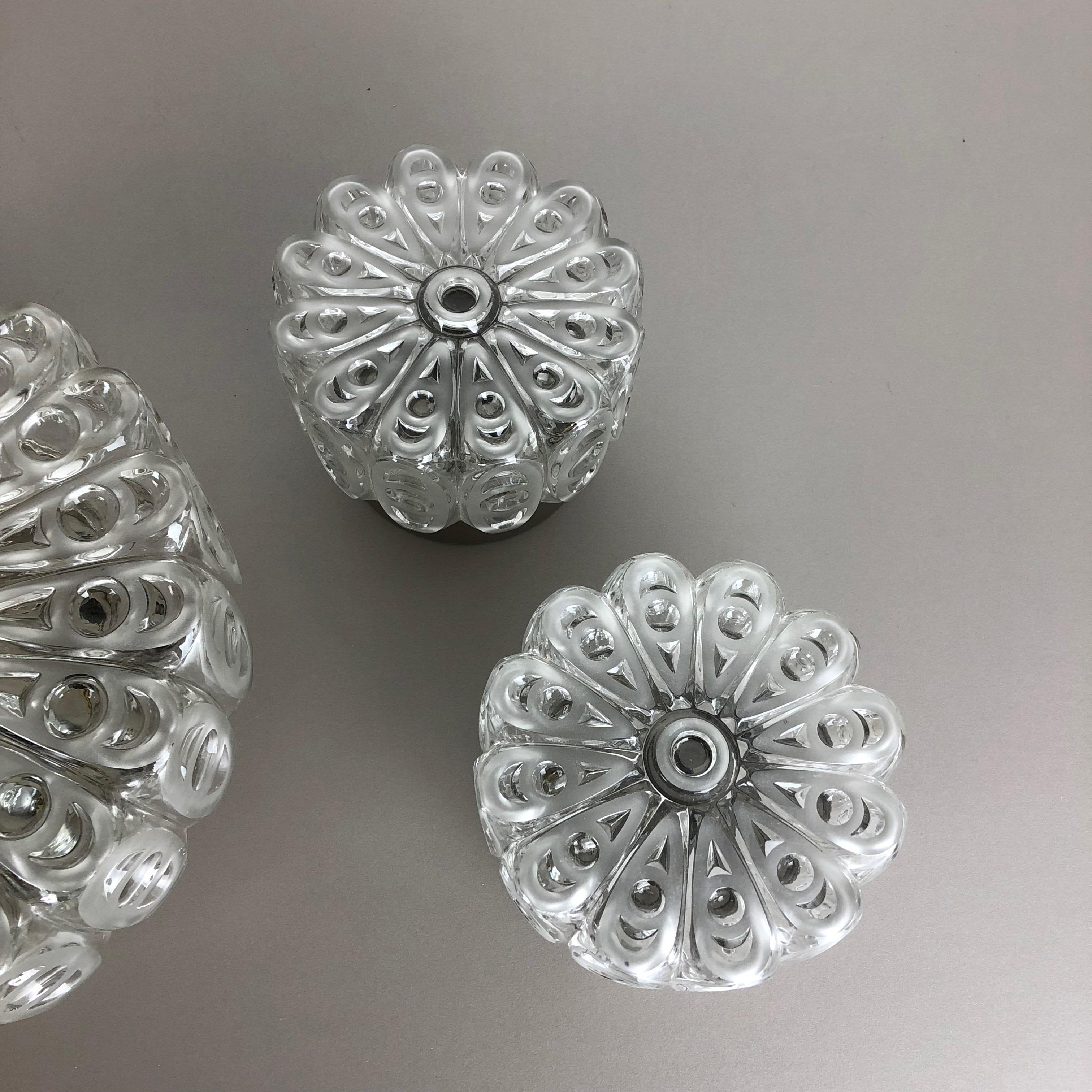 Set of 3 Modernist Floral Glass Wall Light Made by Hillebrand, Germany, 1970s 10