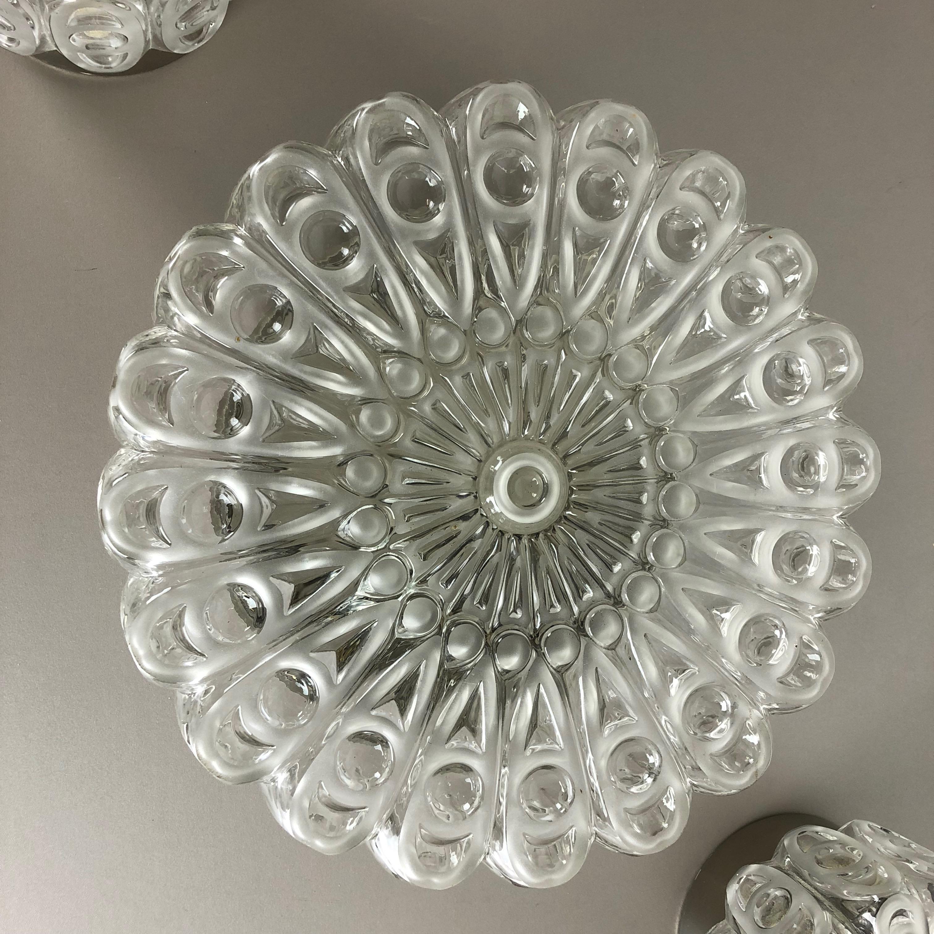 Set of 3 Modernist Floral Glass Wall Light Made by Hillebrand, Germany, 1970s 1