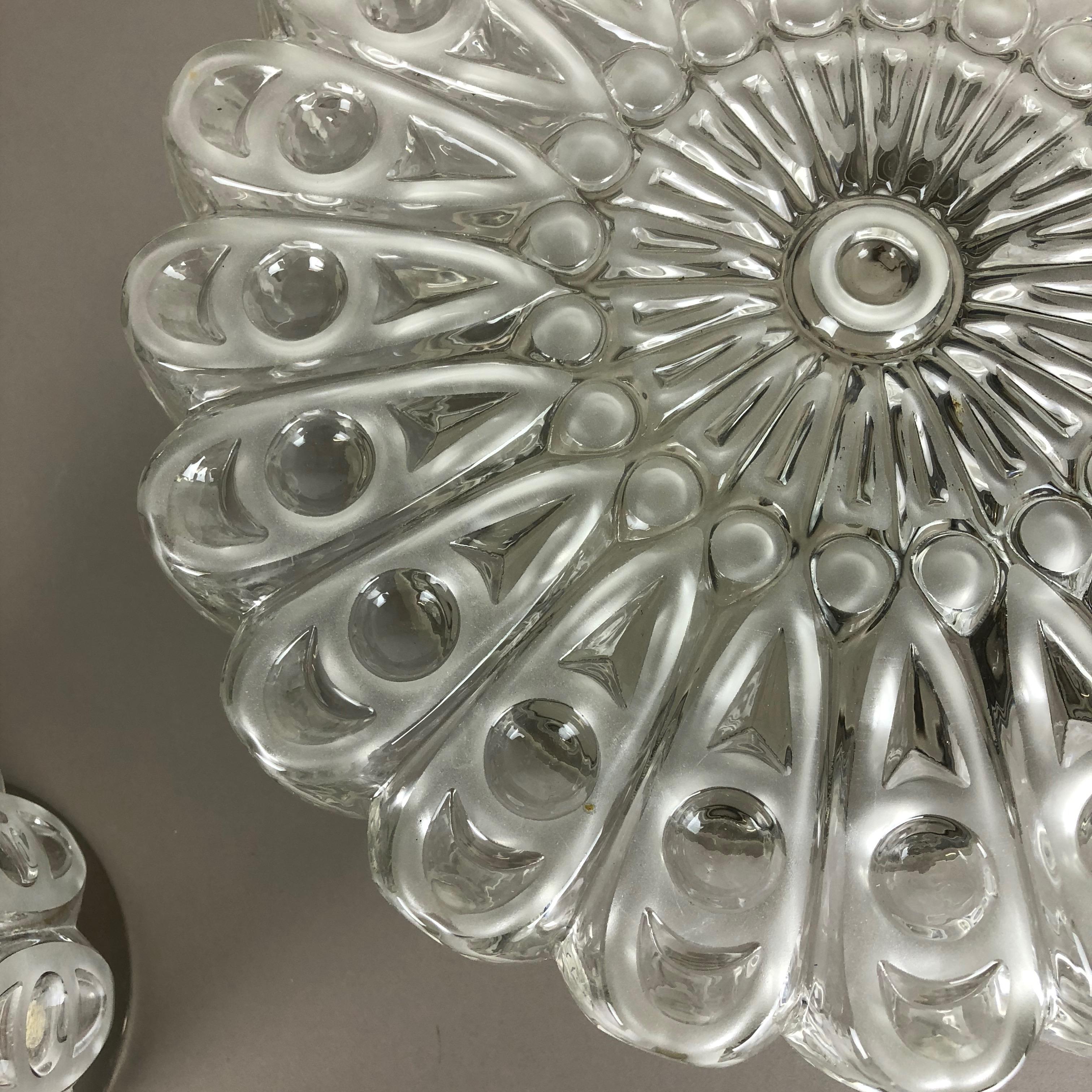 Set of 3 Modernist Floral Glass Wall Light Made by Hillebrand, Germany, 1970s 2