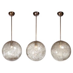 Ensemble de 3 lampes à suspension modernistes de Murano soufflées à la main avec accessoires en bronze huilé