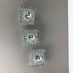 Set of 3 Modernist Ice Cube Glass Wall Light Made by Hillebrand, Germany, 1970s
