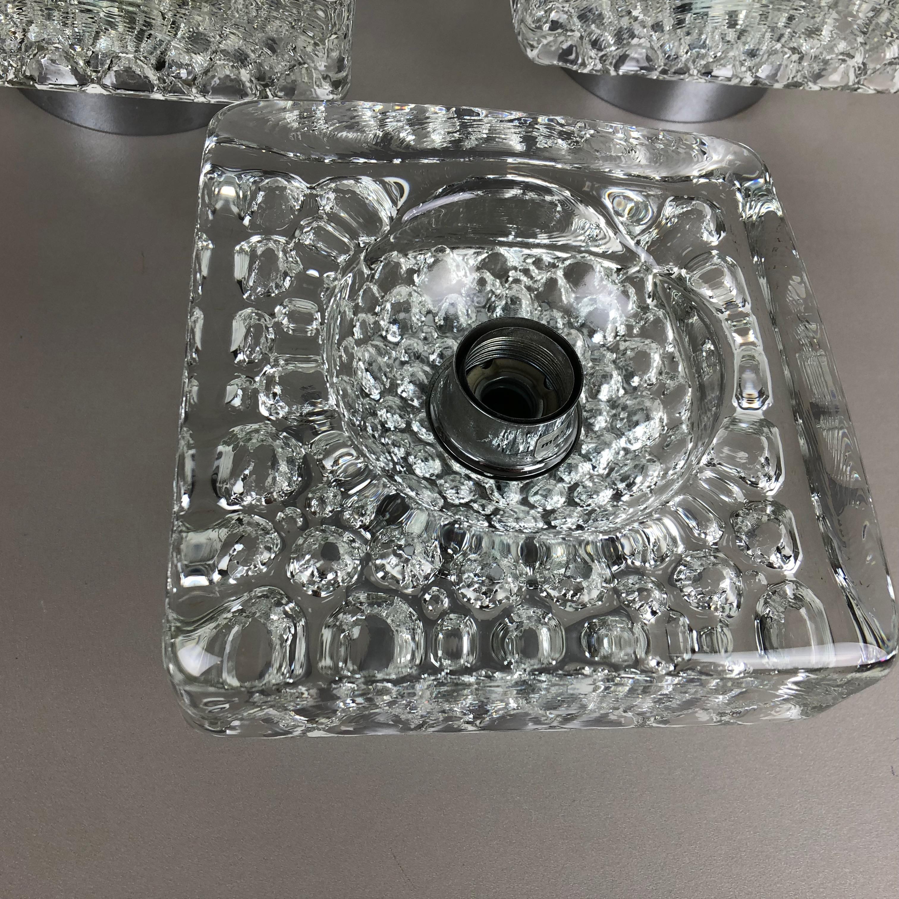 Set of 3 Modernist Ice Cube Glass Wall Light Made by Hillebrand, Germany, 1970s 3