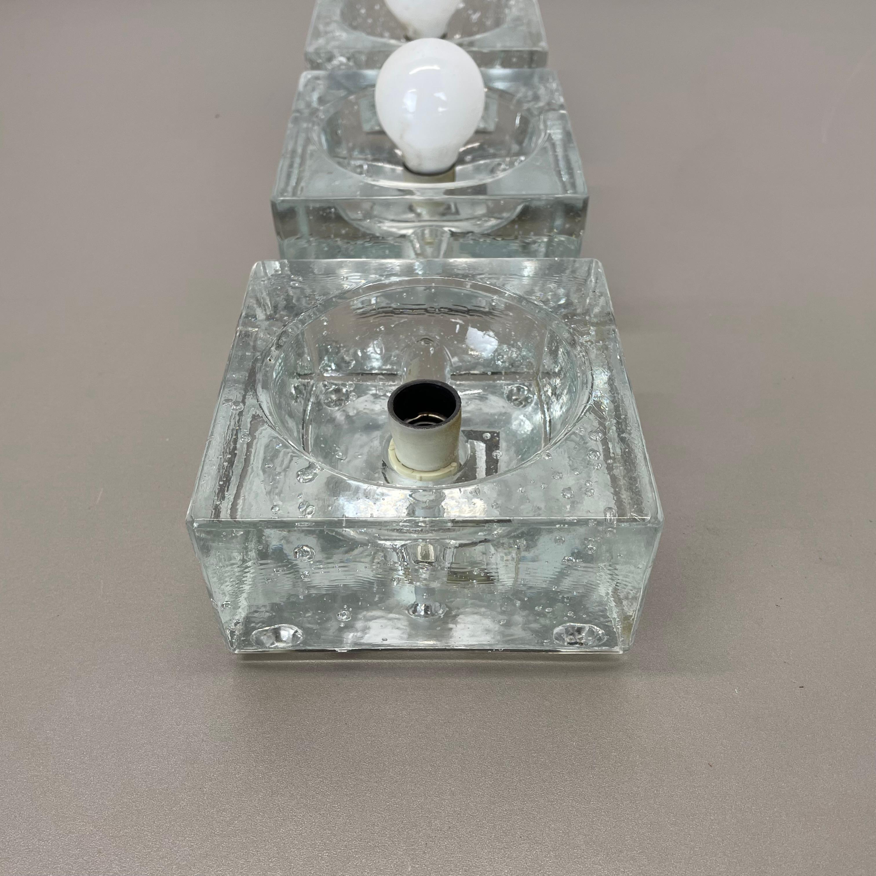 Set of 3 Modernist Ice Cube Glass Wall Lights, Germany, 1970s 5