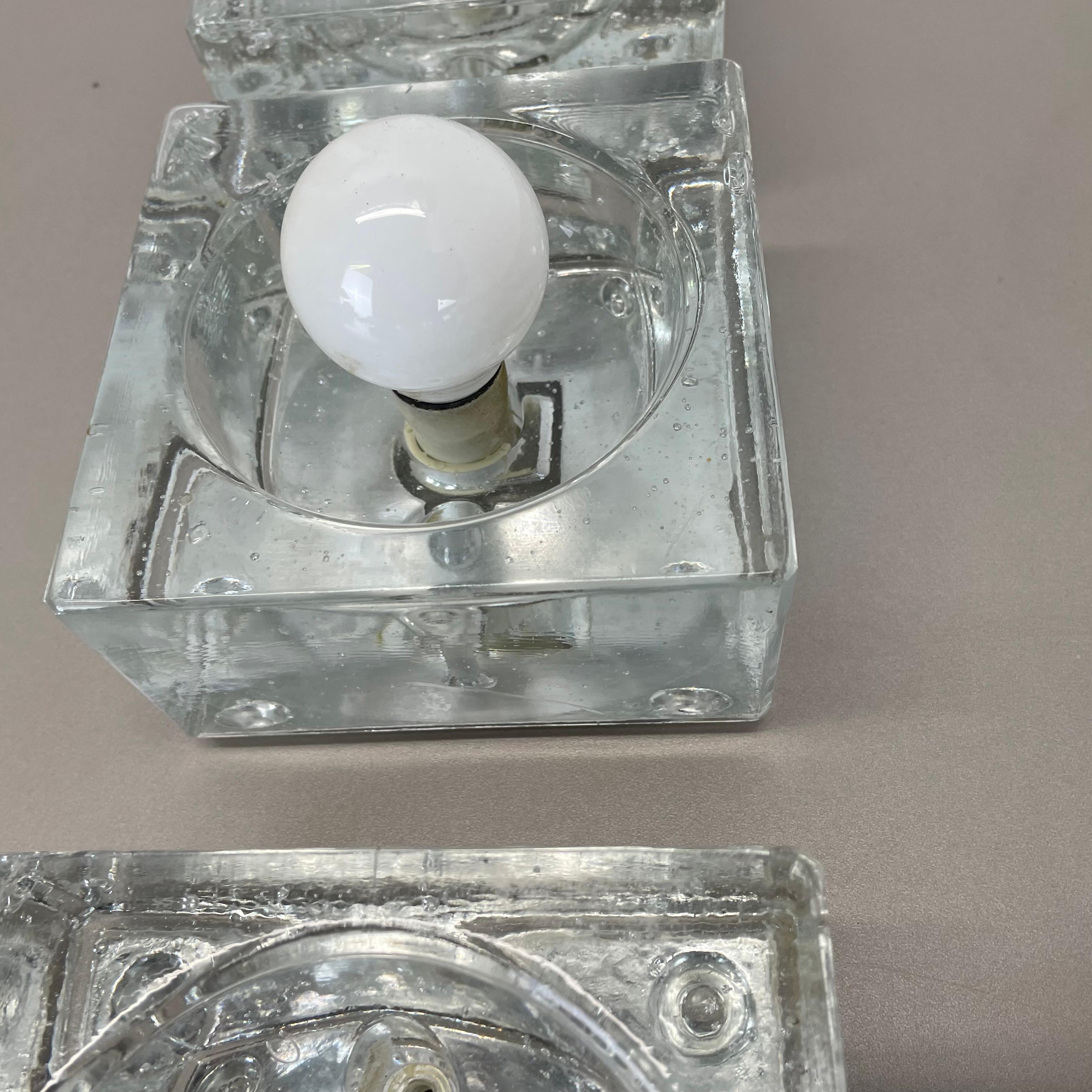 Set of 3 Modernist Ice Cube Glass Wall Lights, Germany, 1970s 7