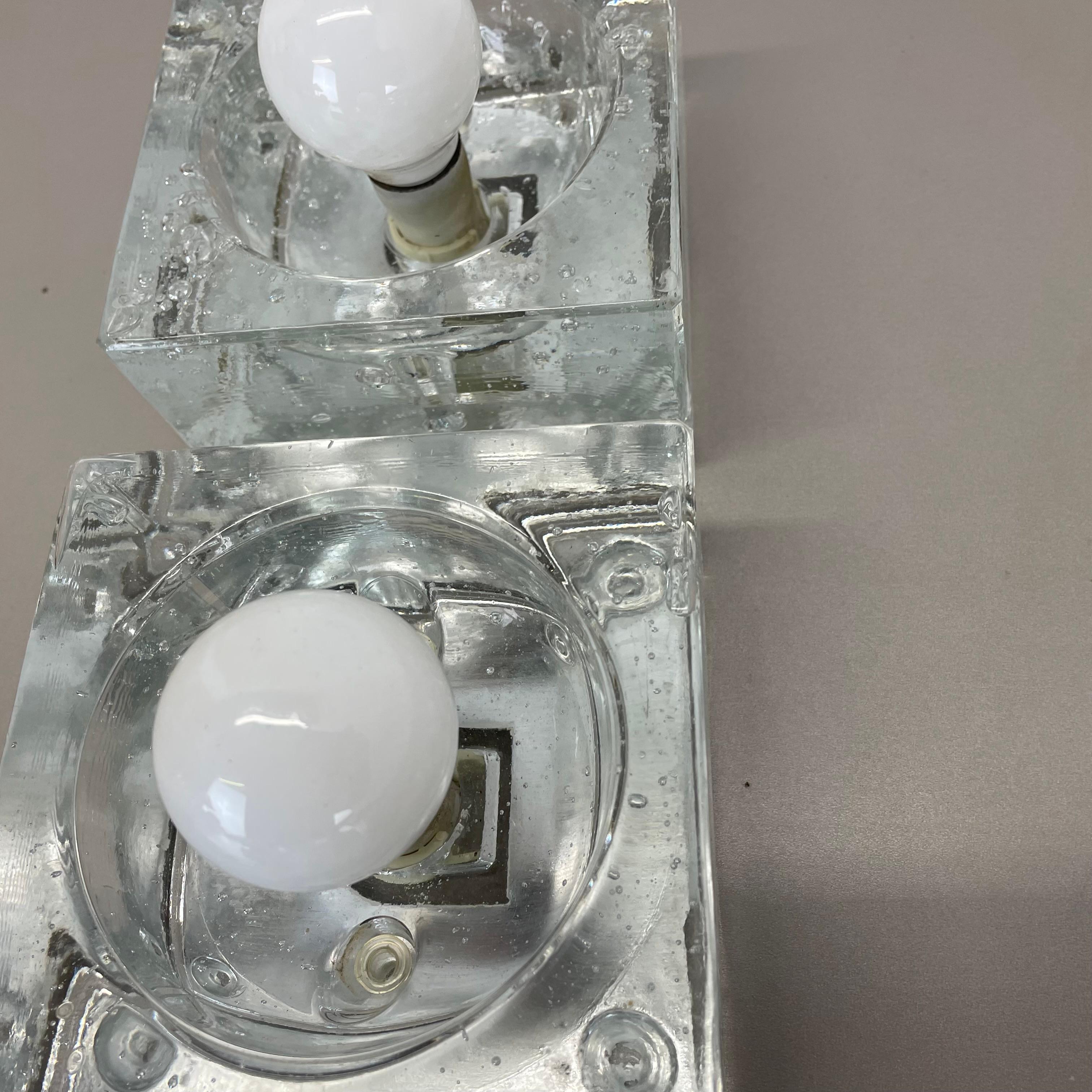 Set of 3 Modernist Ice Cube Glass Wall Lights, Germany, 1970s 8