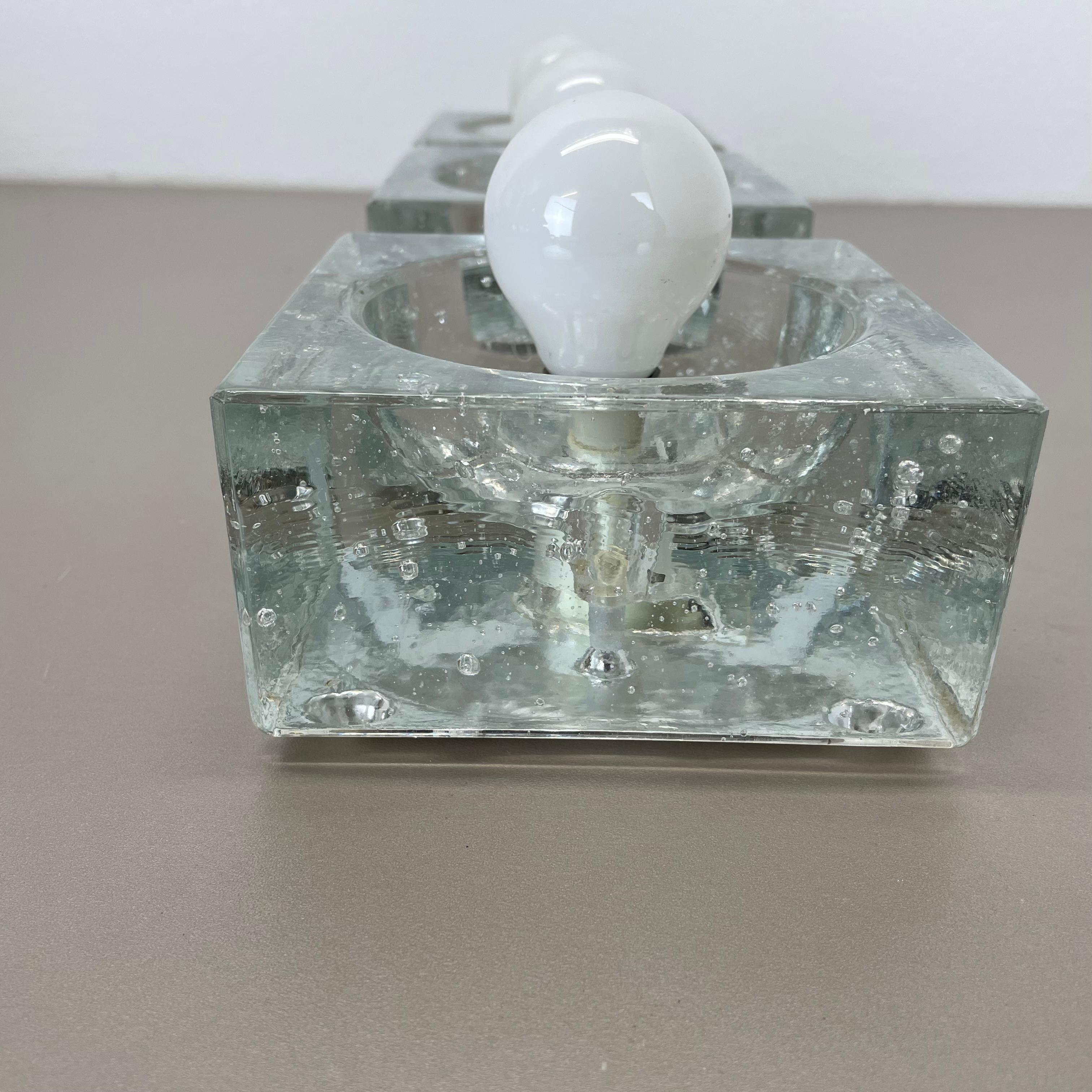 Set of 3 Modernist Ice Cube Glass Wall Lights, Germany, 1970s 9