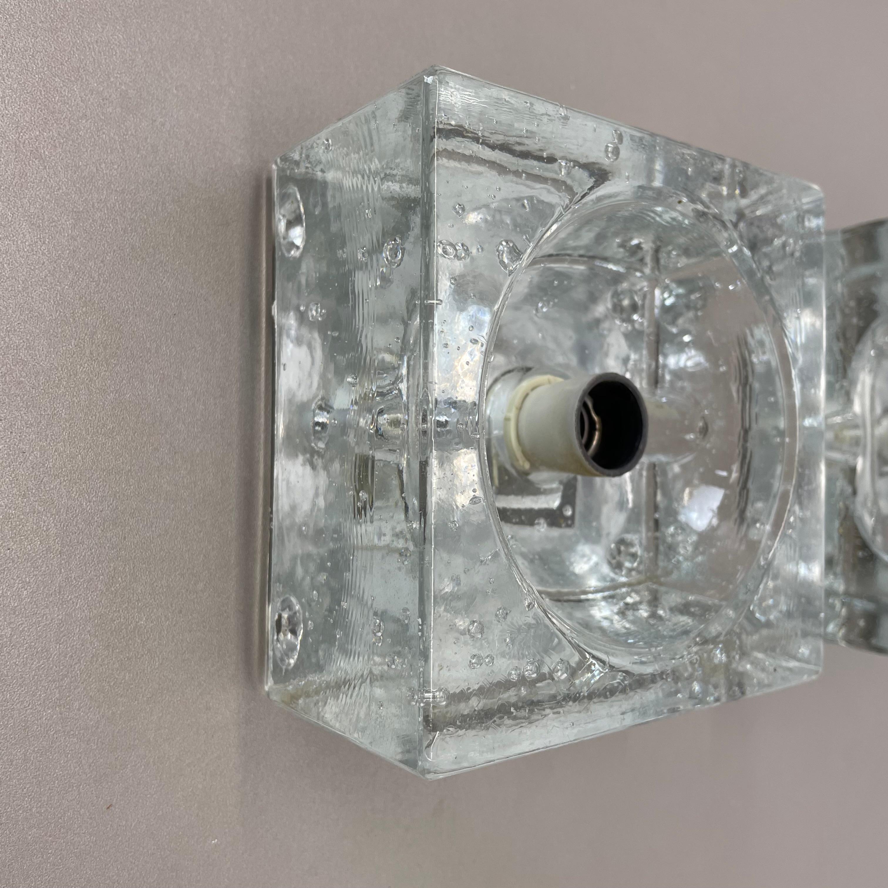 Set of 3 Modernist Ice Cube Glass Wall Lights, Germany, 1970s 4