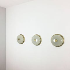 Set of Three Modernist Metal, Brass and Glass Wall Light Sconces Made in Italy