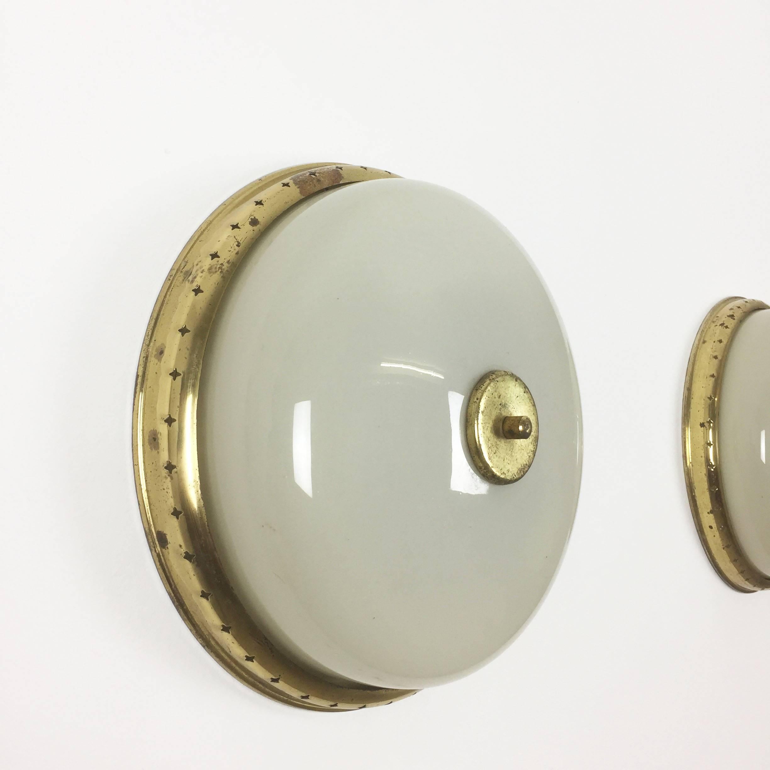 20th Century Set of Three Modernist Metal, Brass and Glass Wall Light Sconces Made in Italy